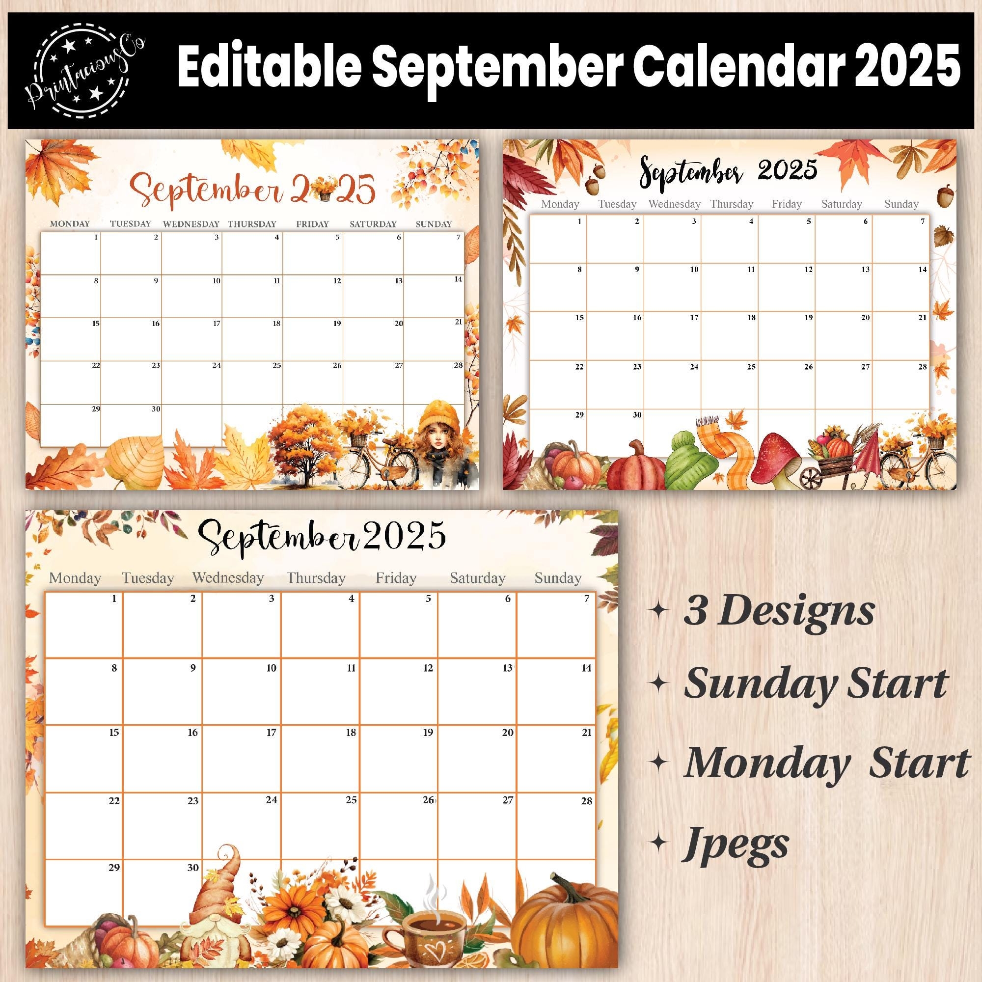 Editable September 2025 Calendar Printable Wall Calendar 2025 Fillable Monthly Planner Sunday Monday Start Kids Calendar 2025 Etsy
