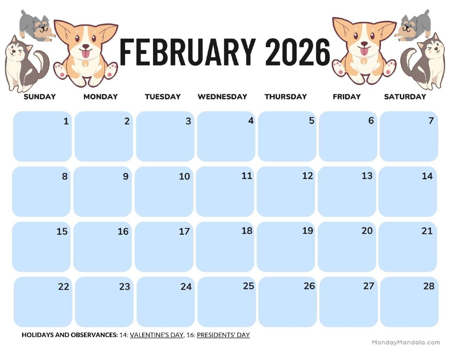 Blank February 2026 Calendar