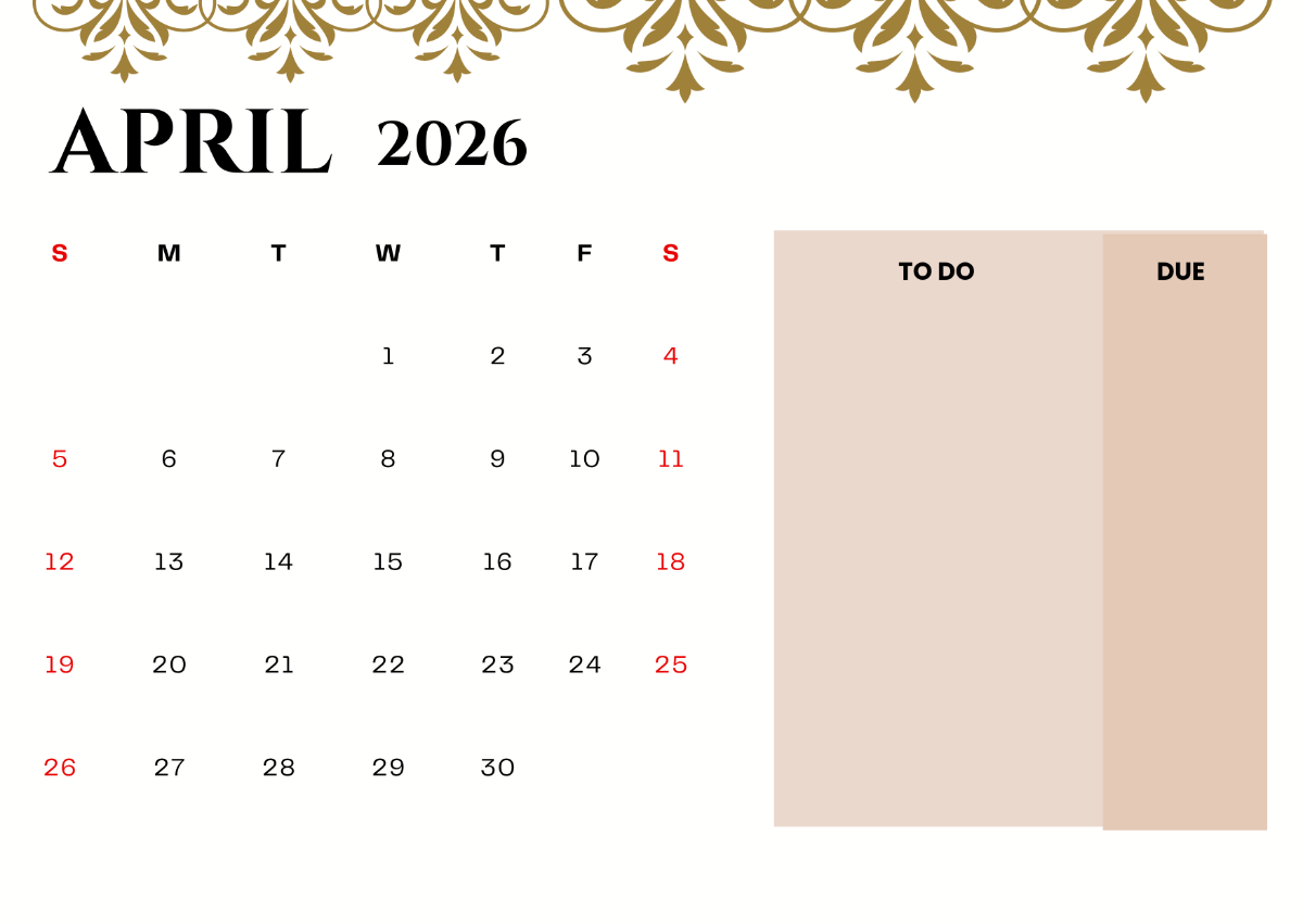 April Calendar Wallpaper 2026
