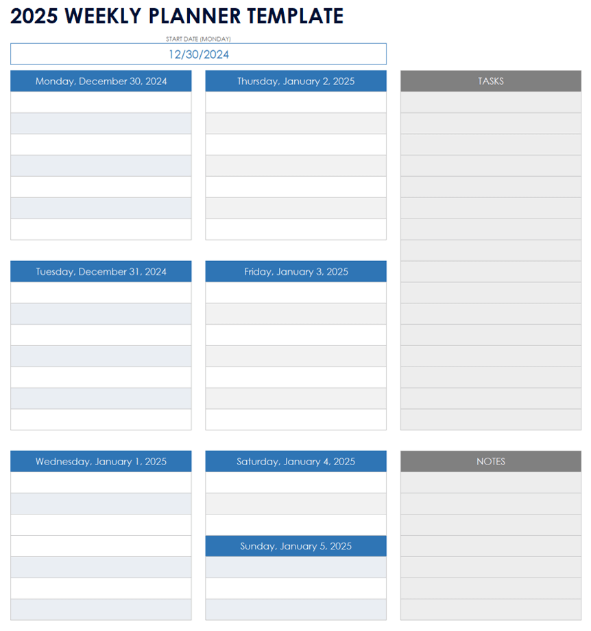December Excel Calendar 2025