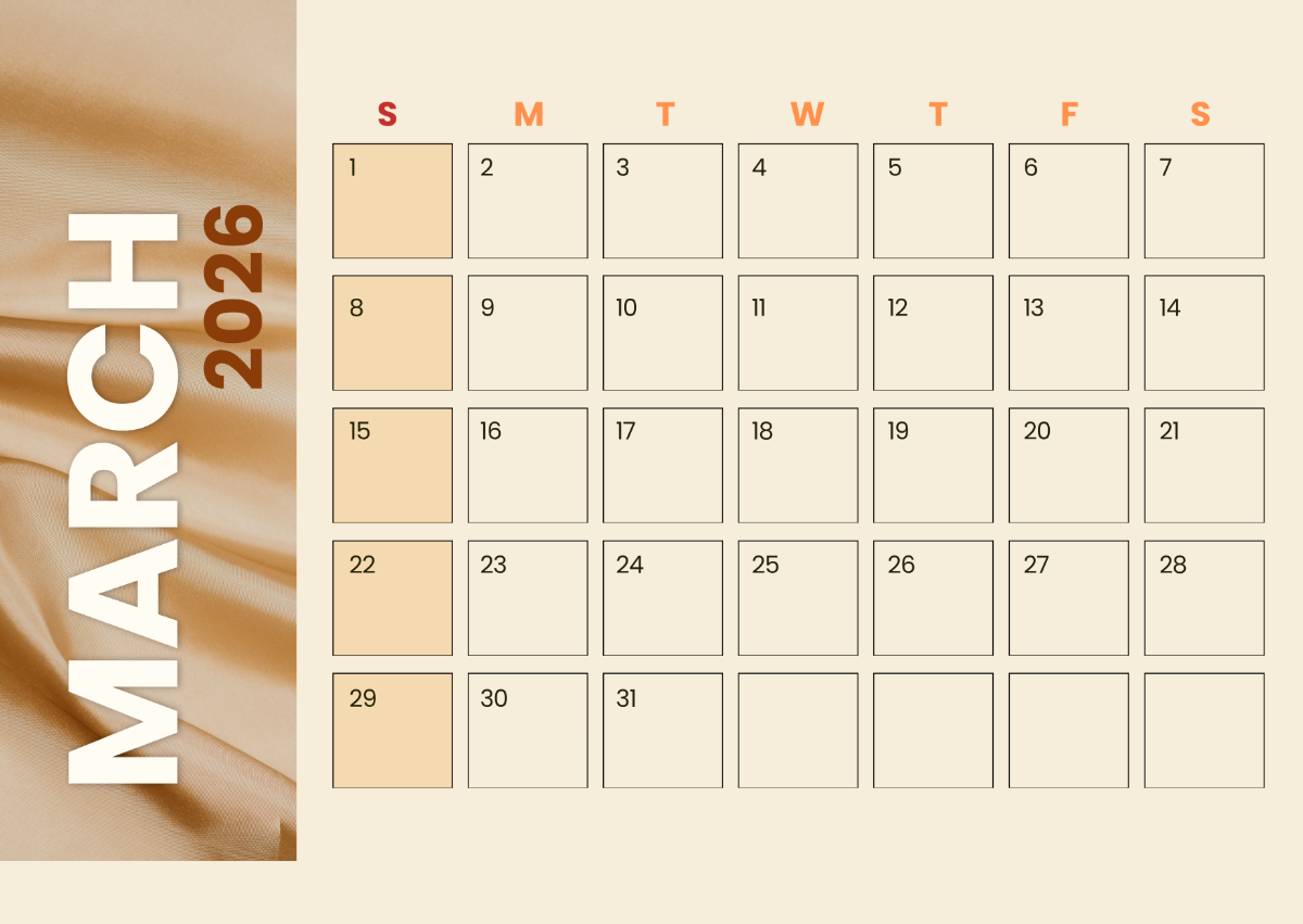 Free Blank March 2026 Calendar Template To Edit Online