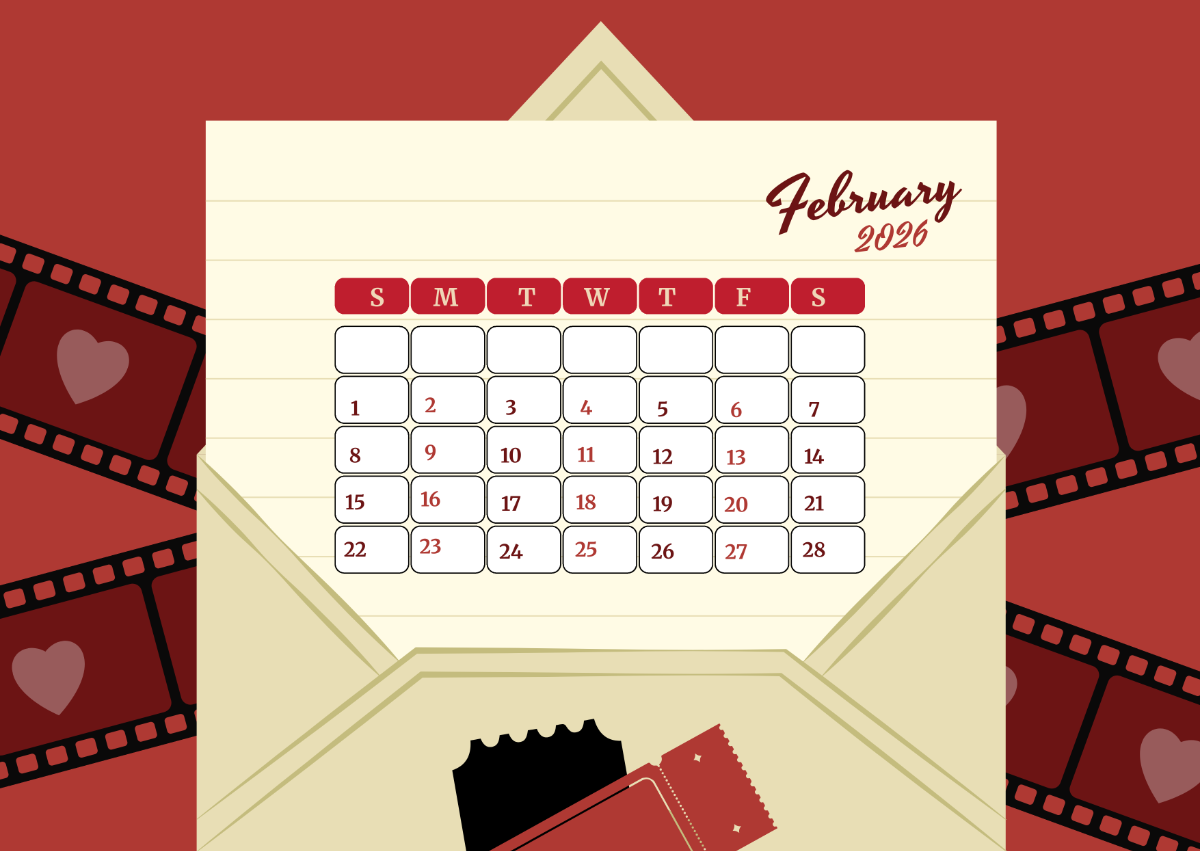Free Bold February 2026 Calendar Design Template To Edit Online