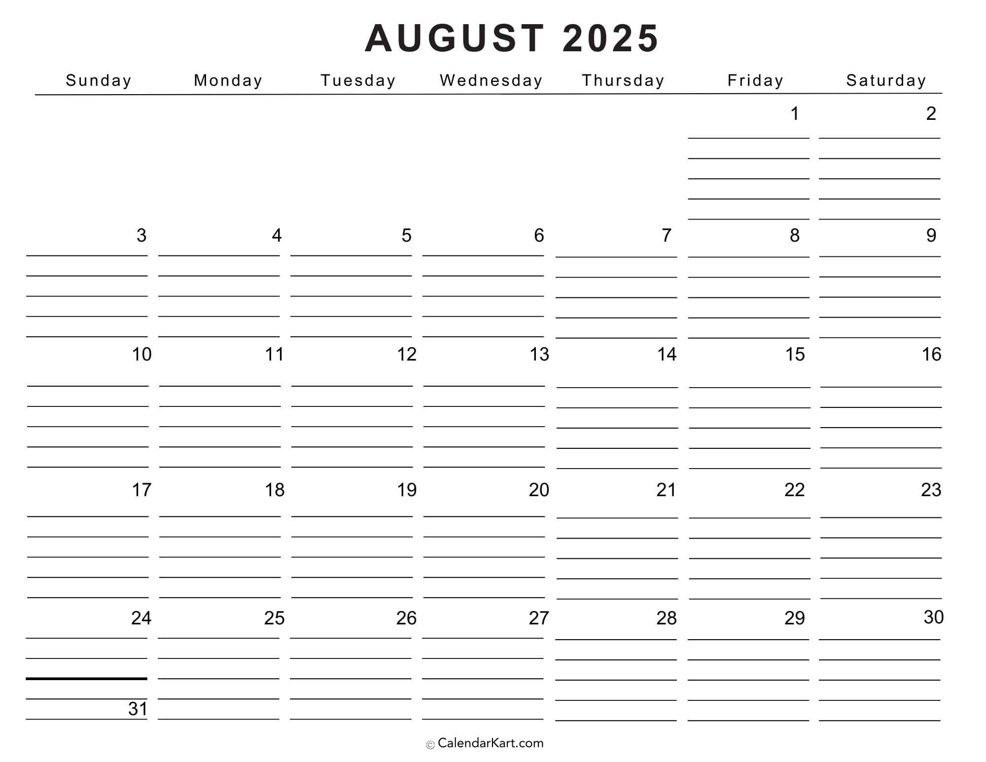 August Free Printable Calendar 2025