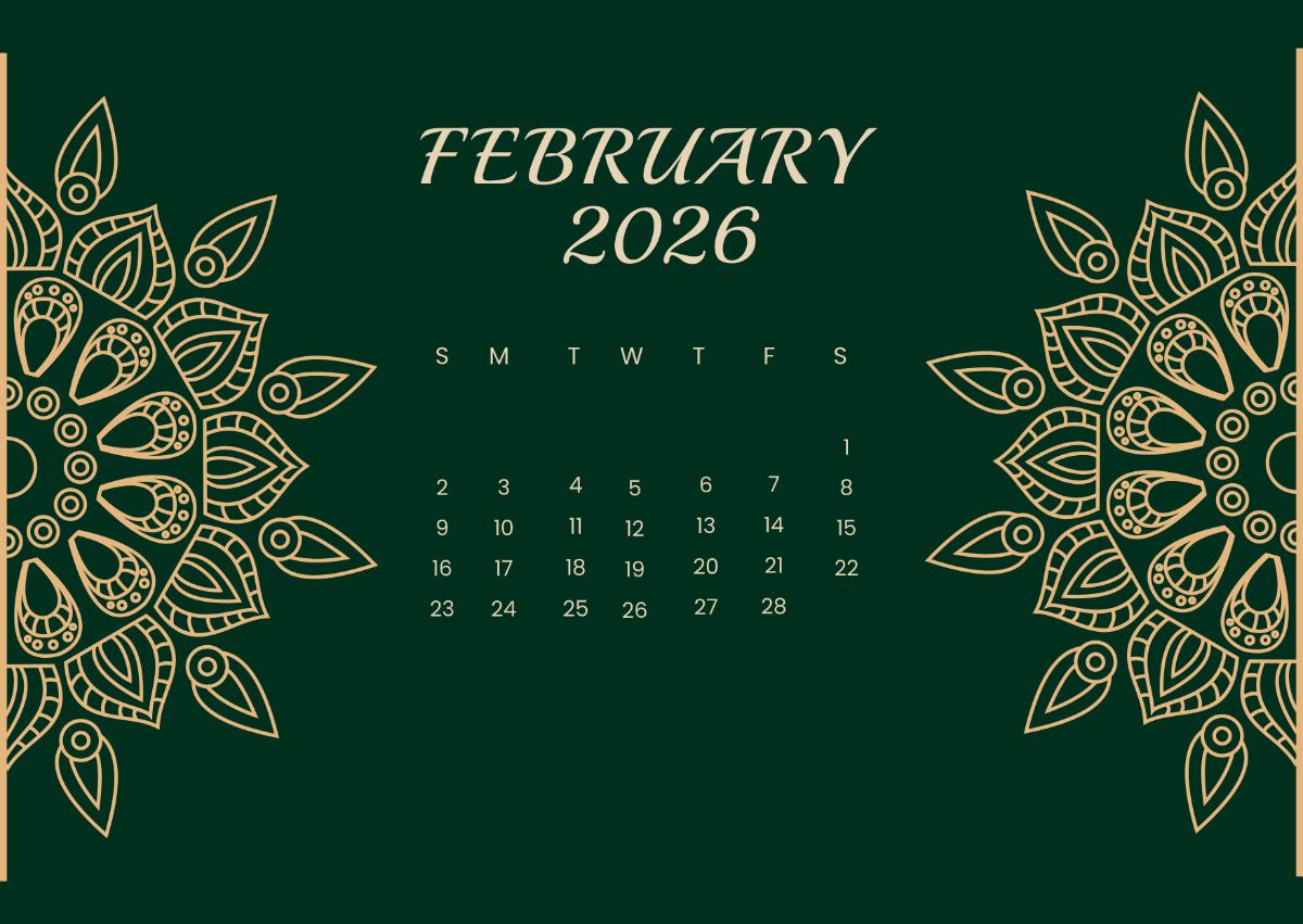 Free February 2026 Mandala Calendar Template To Edit Online