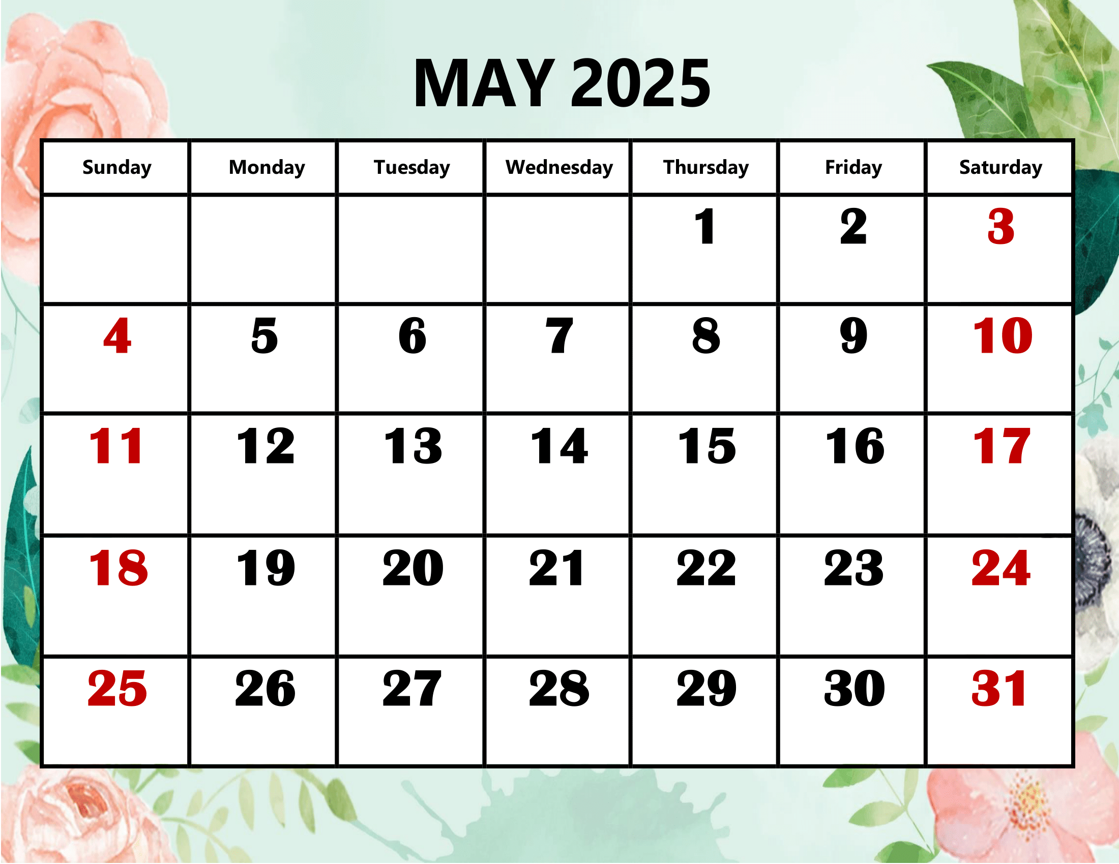 Free May 2025 Calendar Printable PDF Template With Holidays