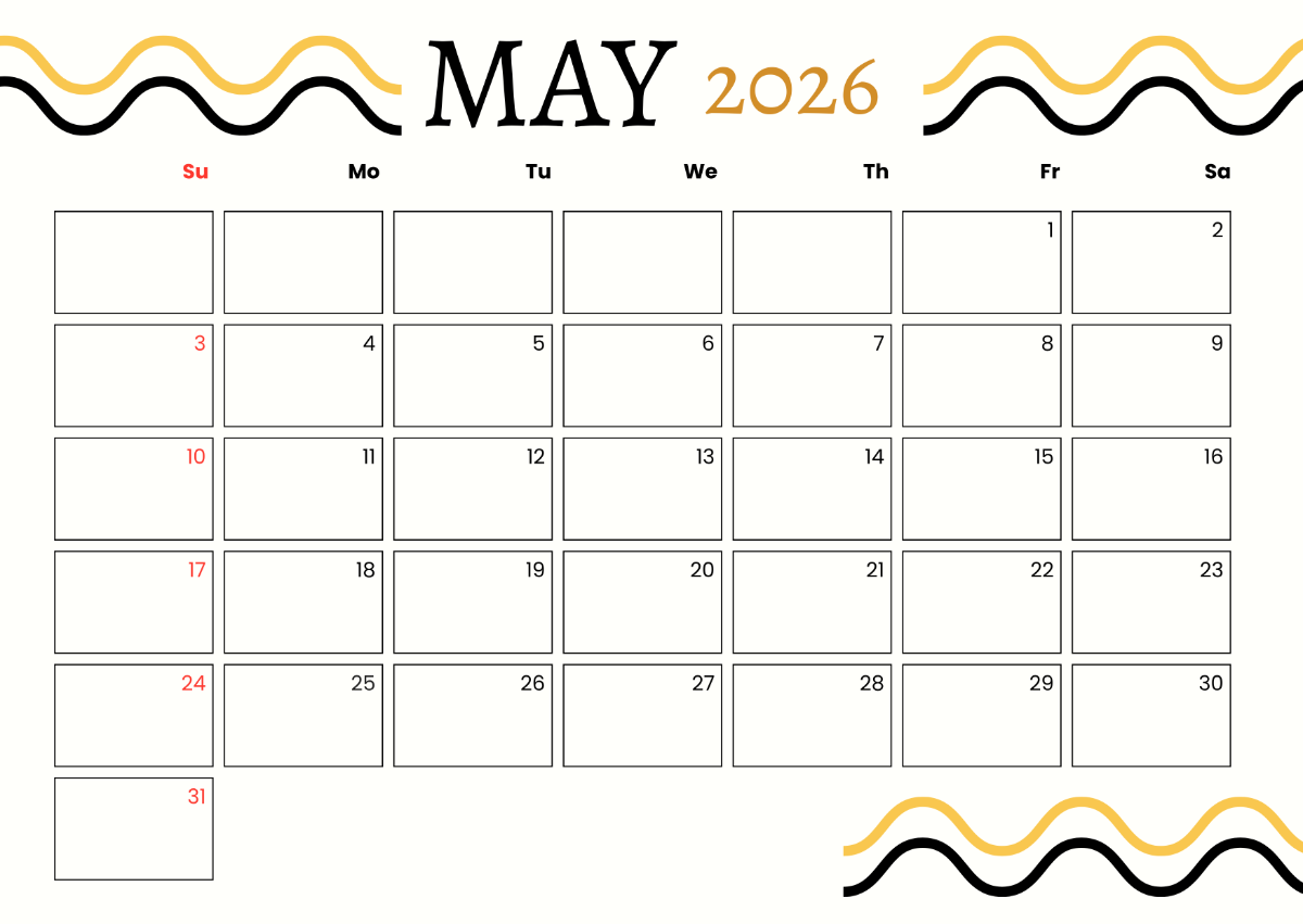Free Editable Calendar May 2026