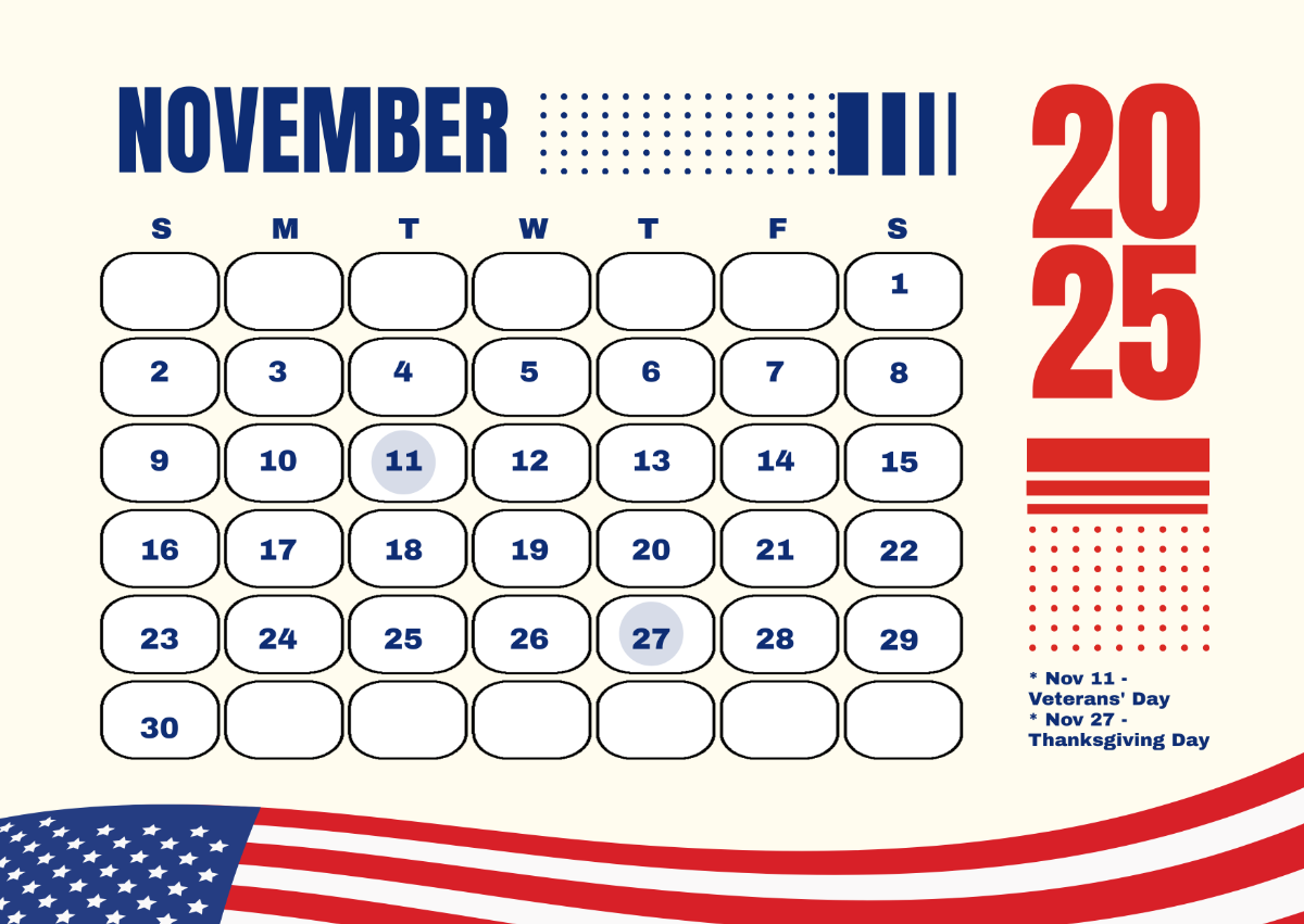 Free November 2025 Calendar With Thanksgiving Template To Edit Online