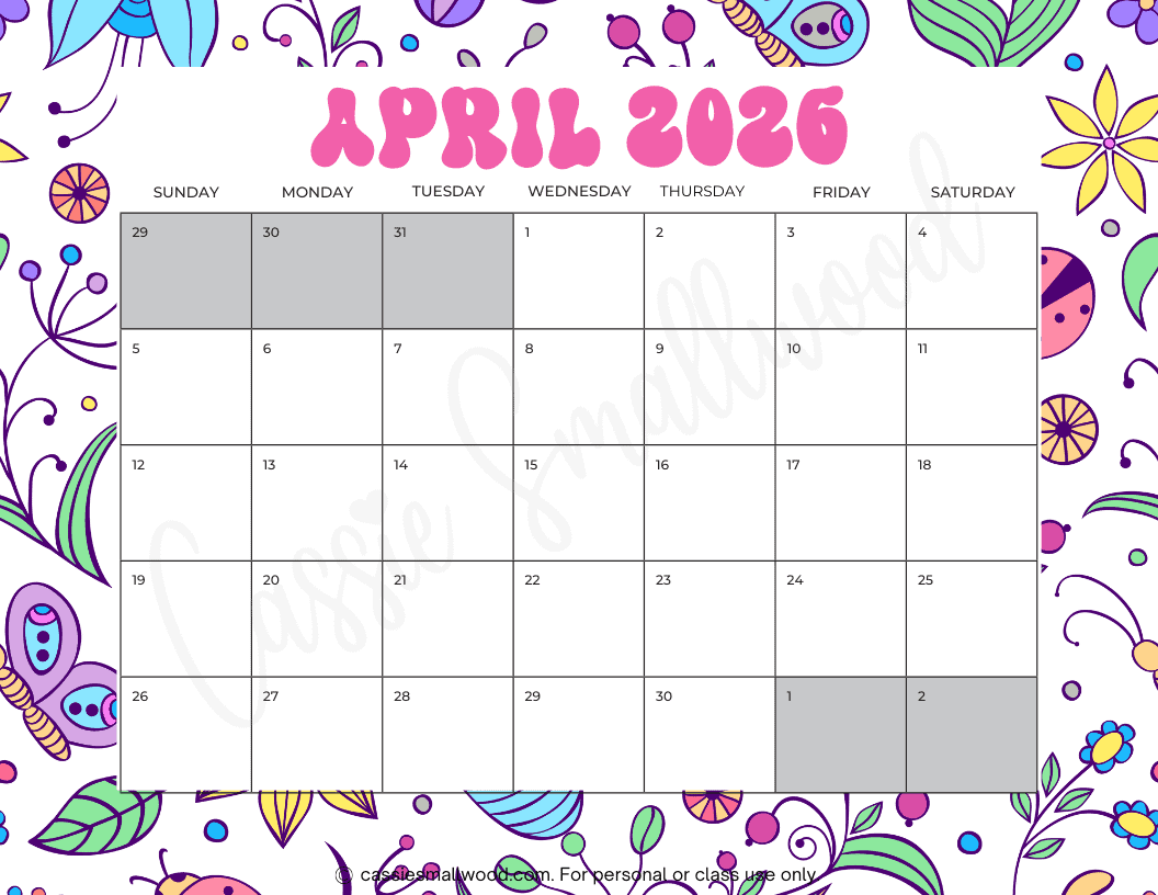 Calendar For April Of 2026