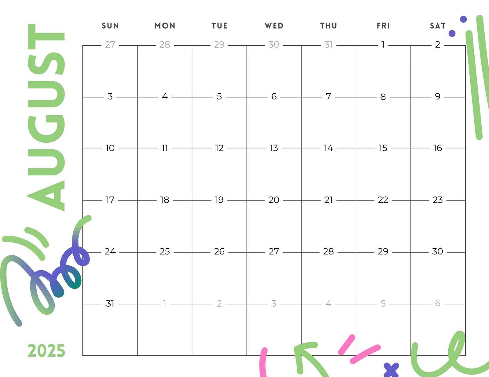 August 2025 Calendar Typecalendar