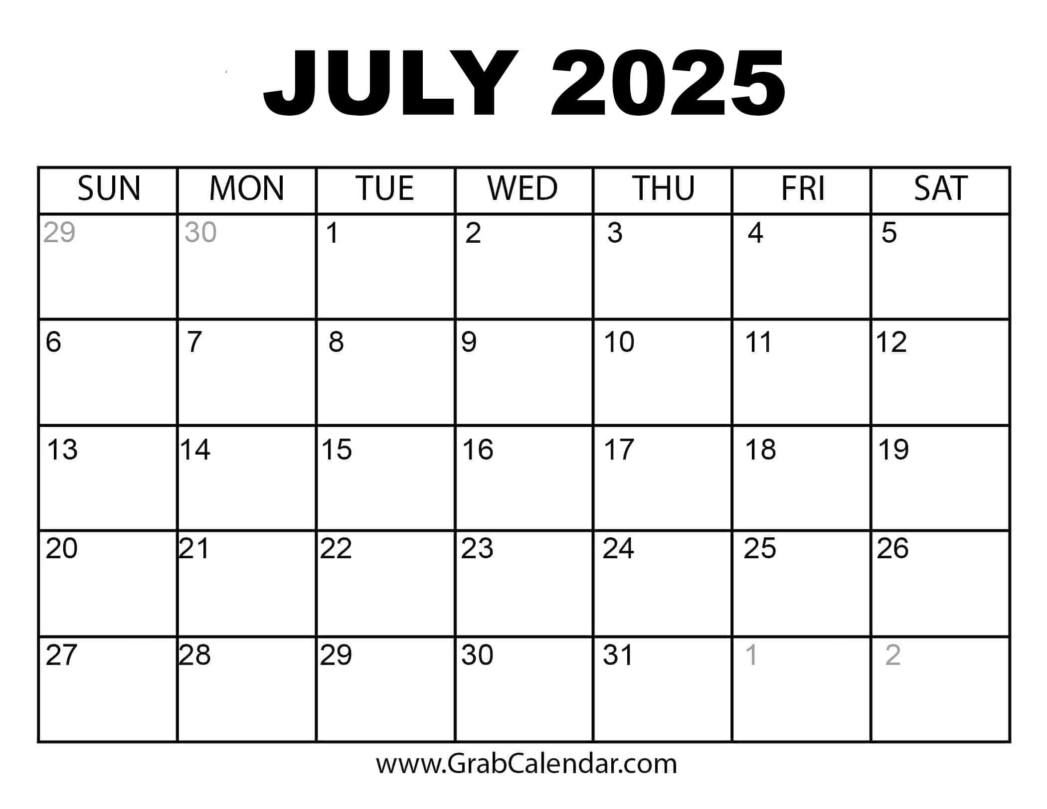 Free Printable Calendar 2025 Grab Calendar