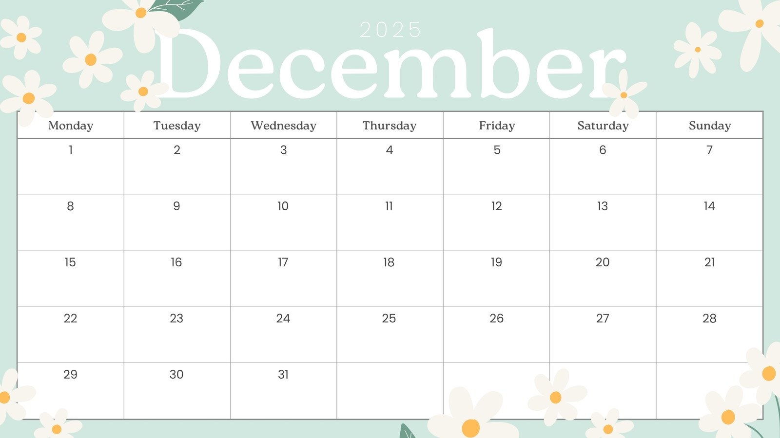 December Month 2025 Calendar
