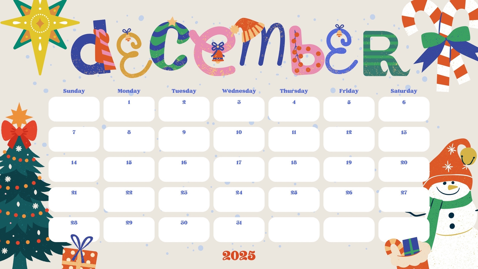 December 2025 Calendar Christmas