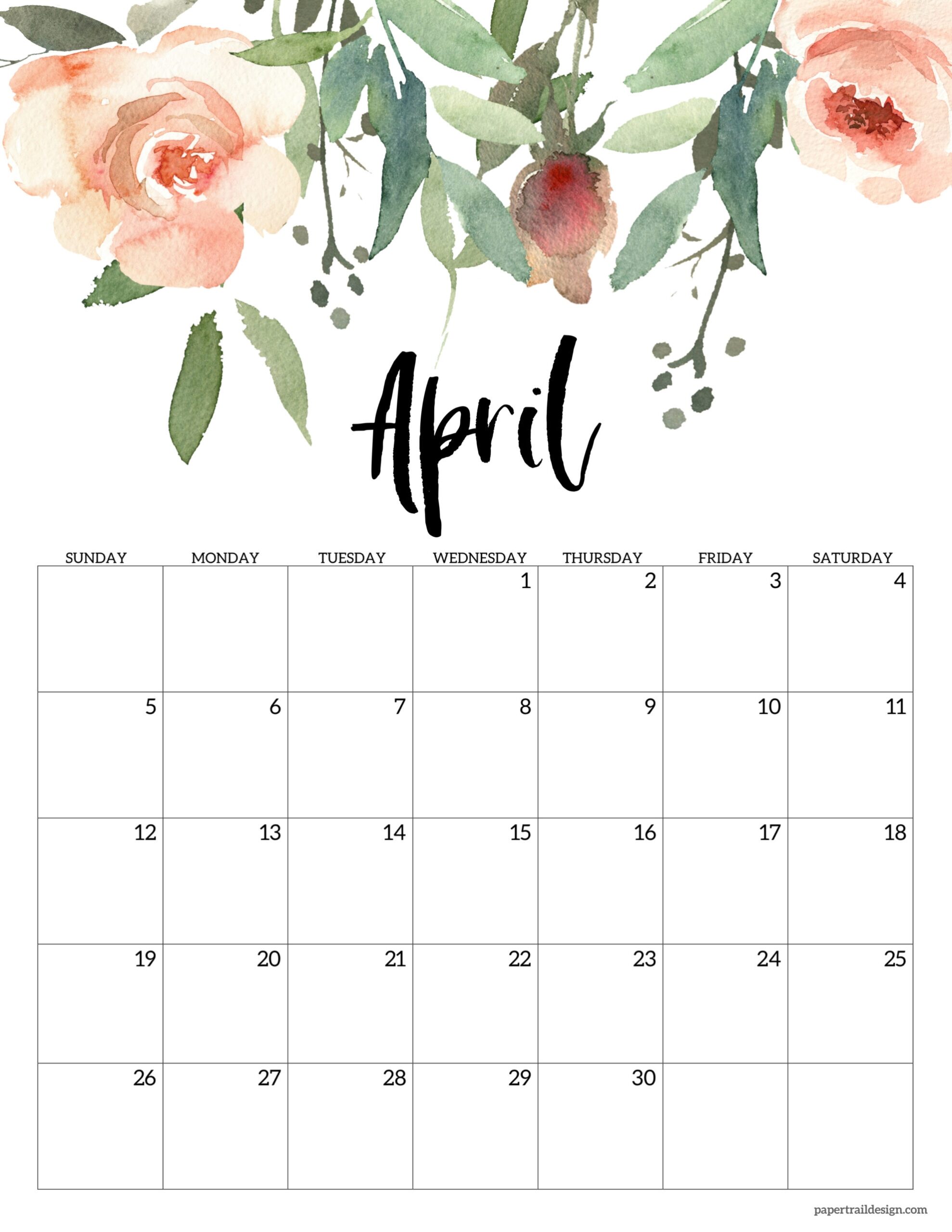 Printable April 2026 Calendar