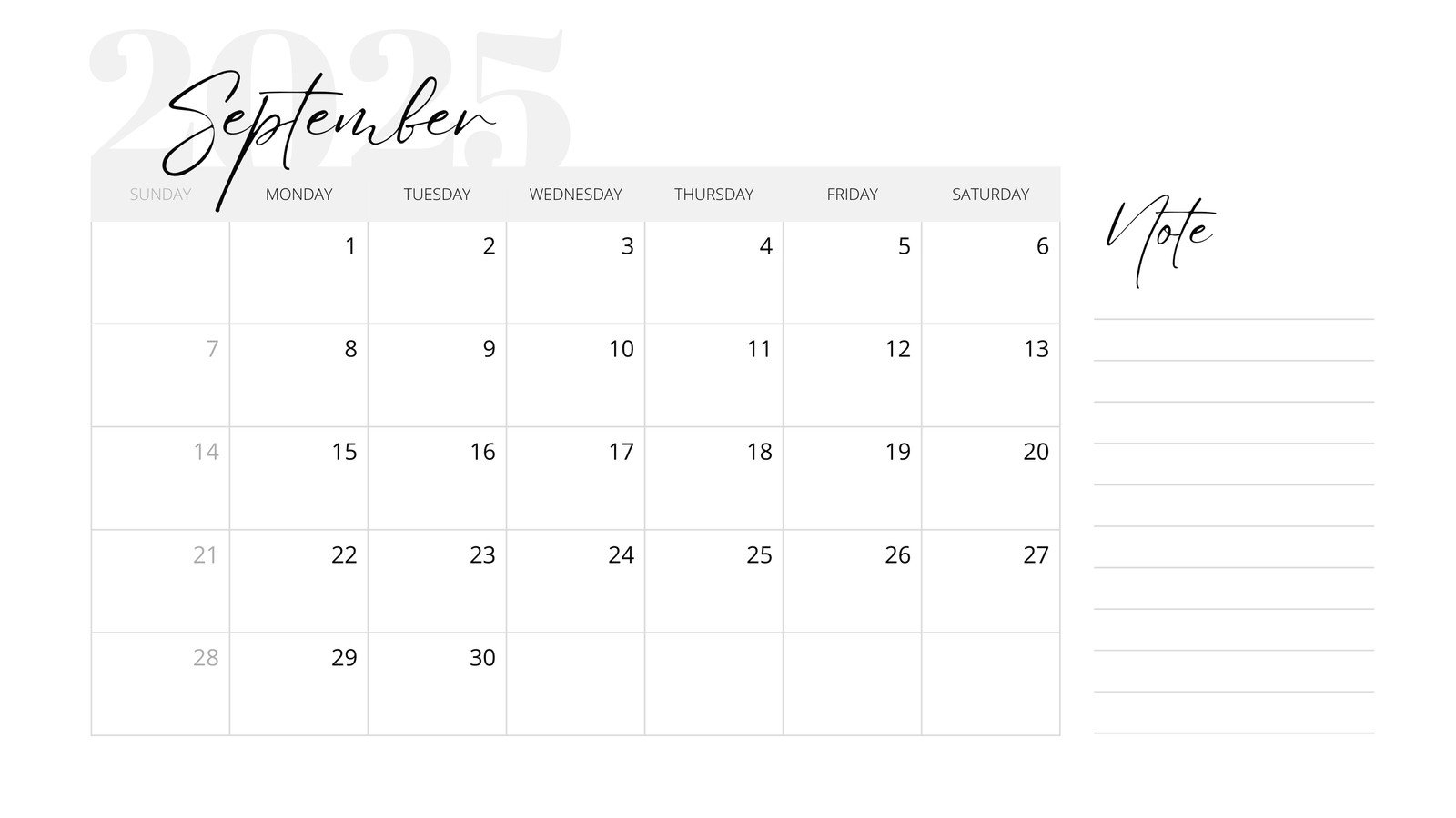 Printable Monthly Calendar September 2025