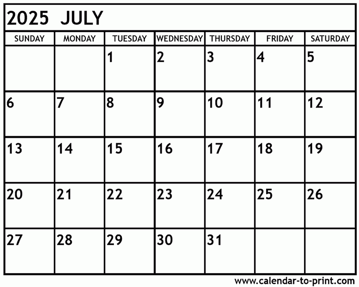 Show Me A July 2025 Calendar