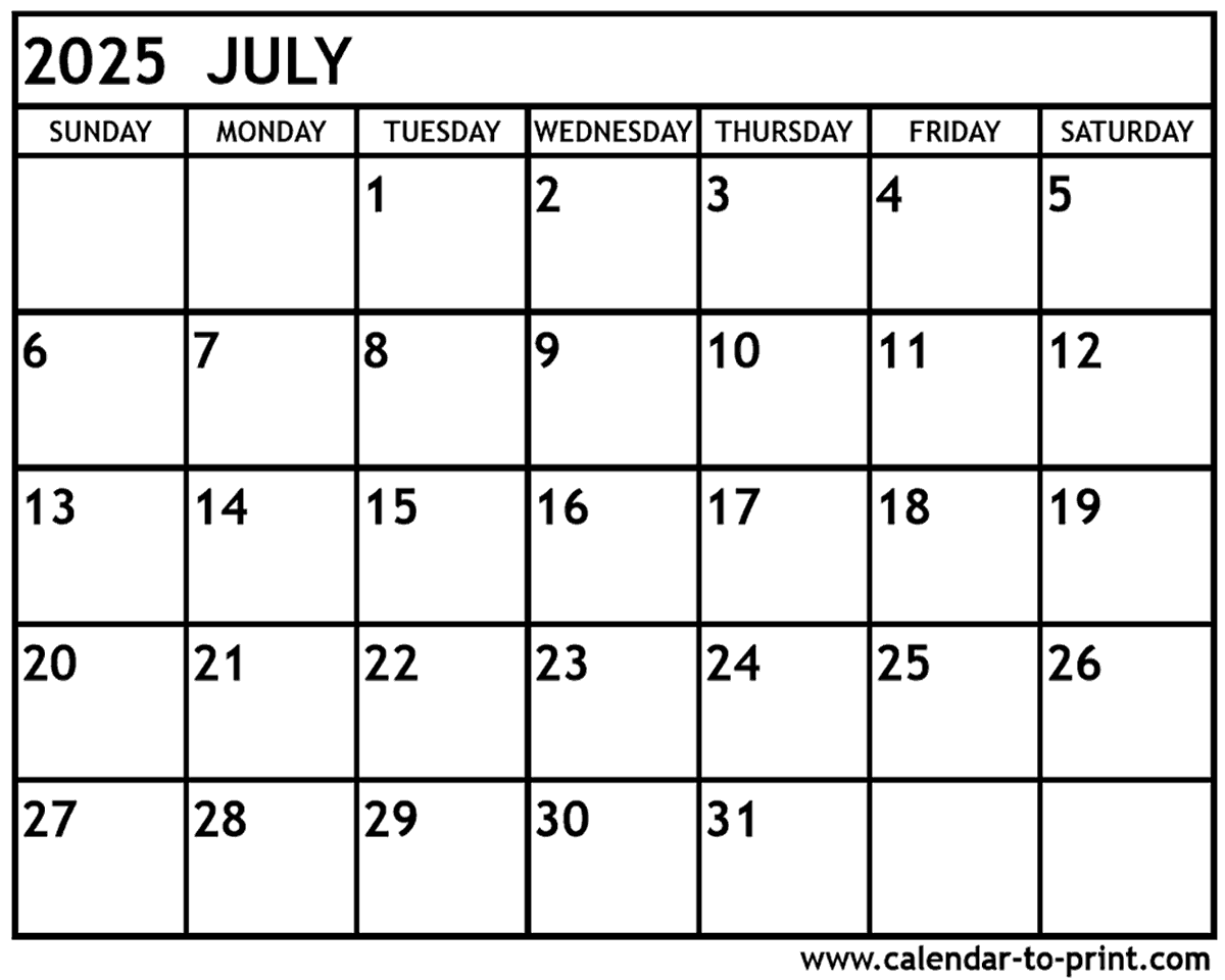 july 2025 calendar printable