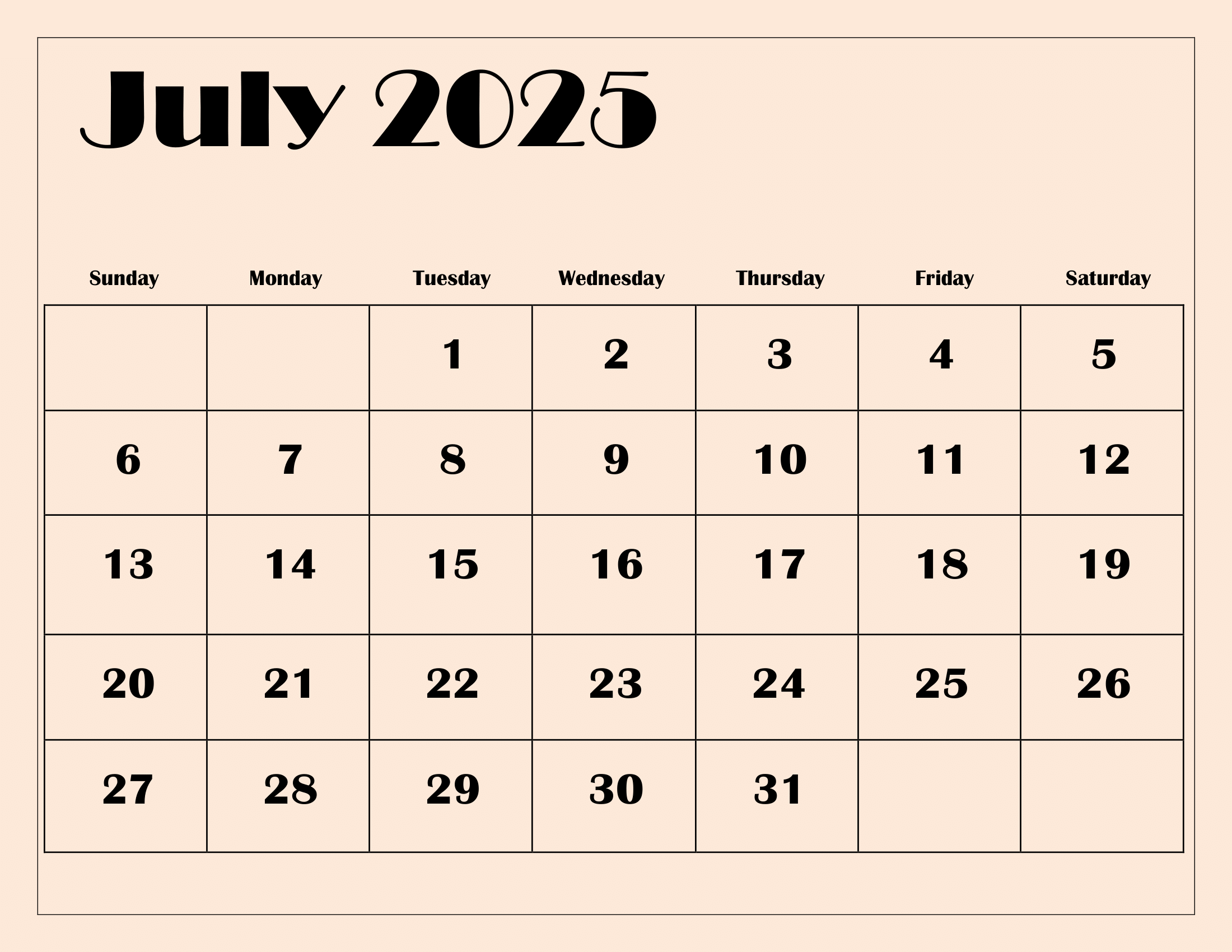 2025 June July Calendar