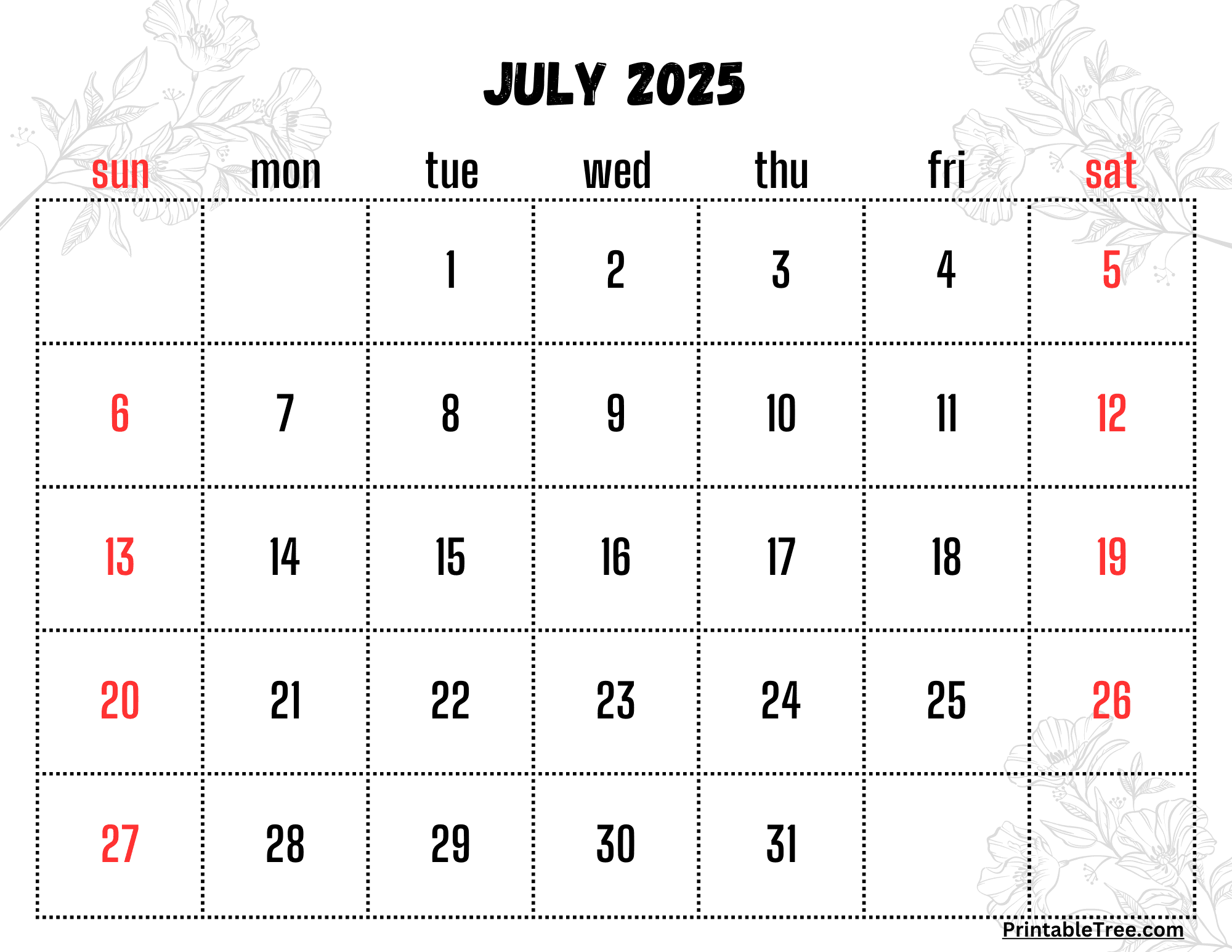 Free Printable July 2025 Calendar With Holidays