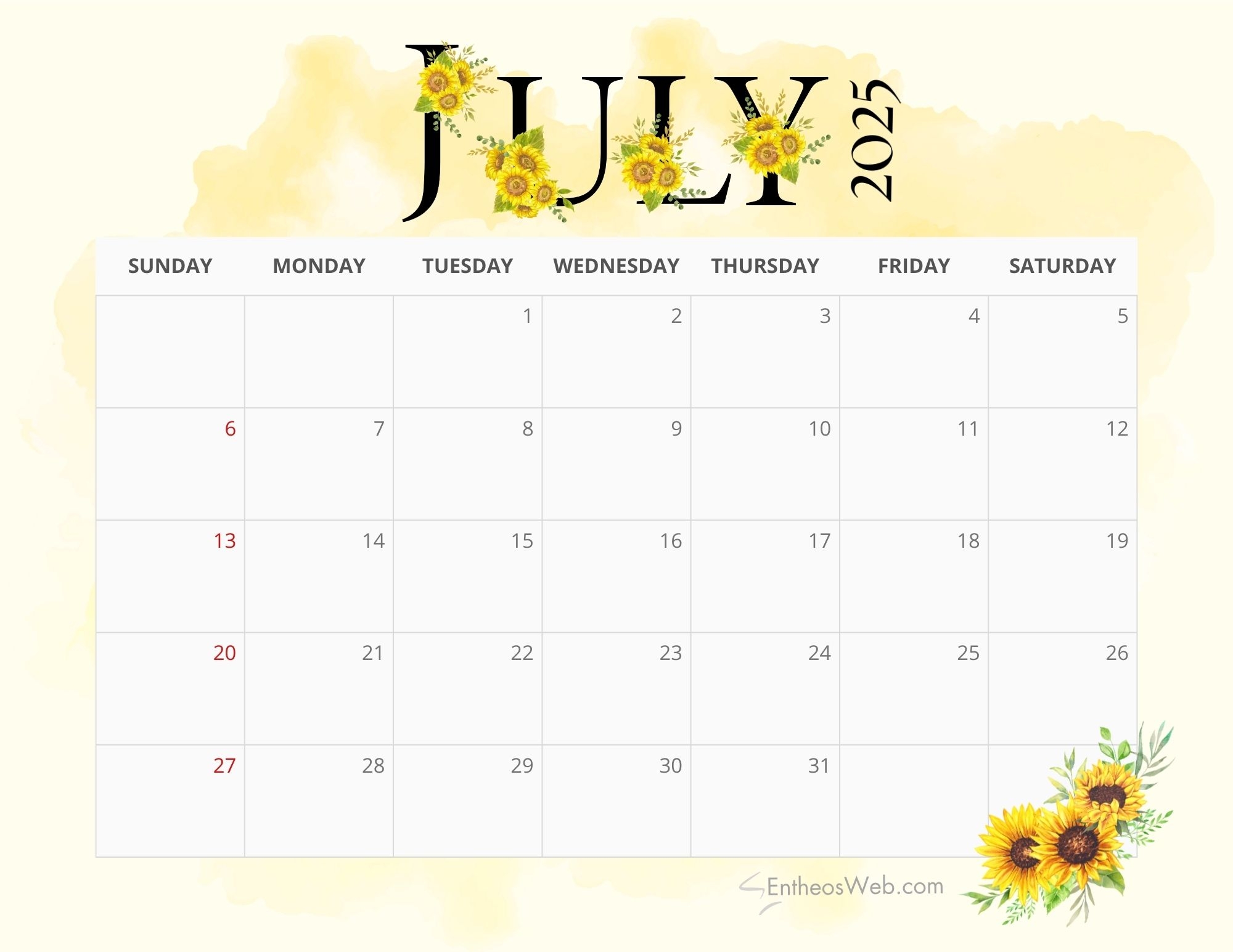 July 2025 Calendar Printable Free