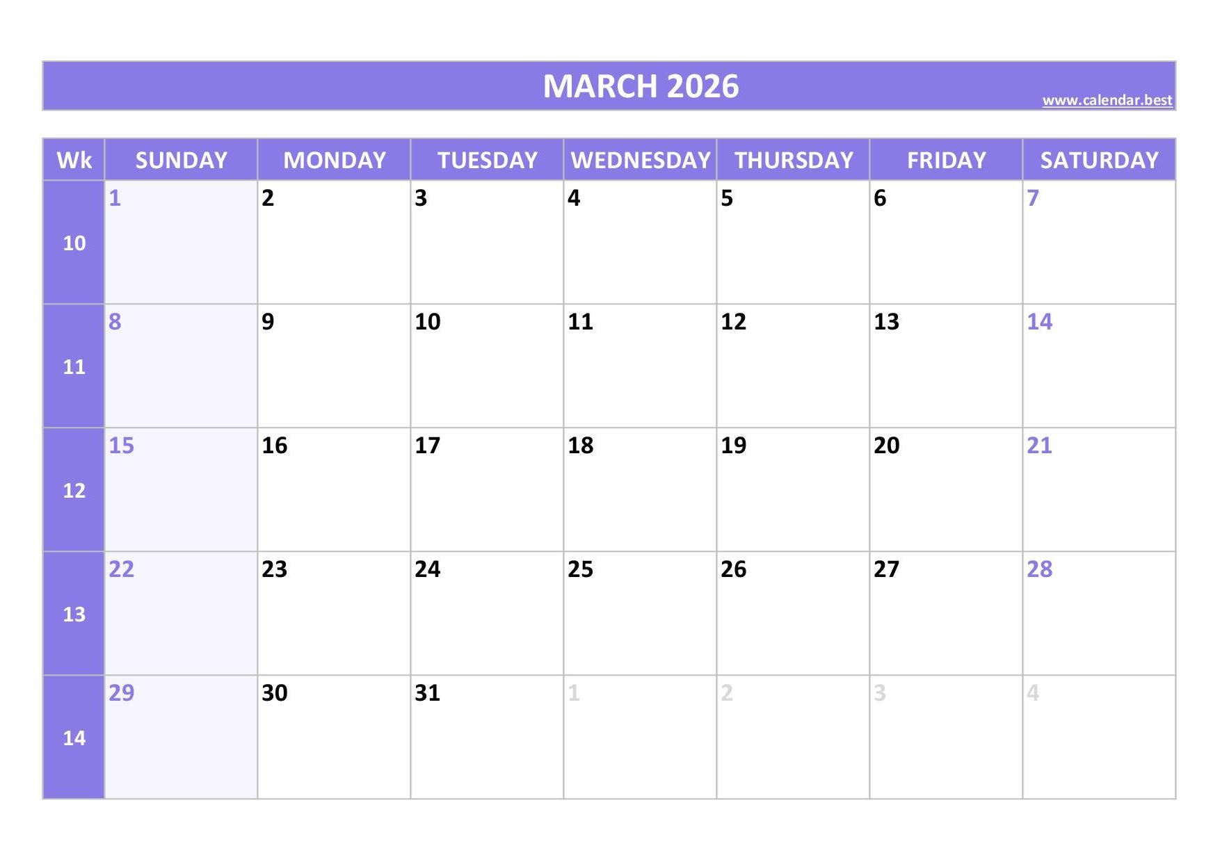 March-April 2026 Calendar