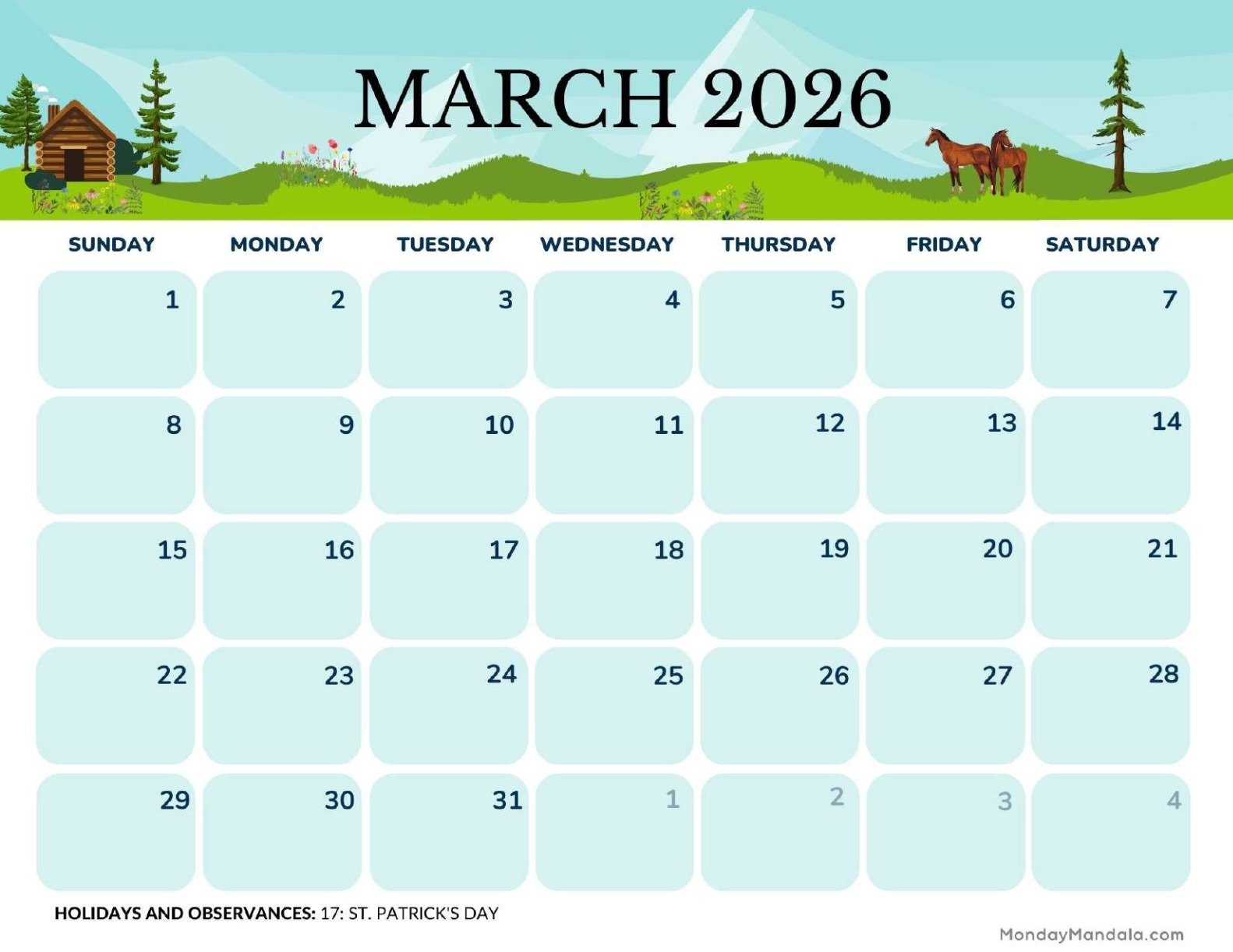 Print March 2026 Calendar