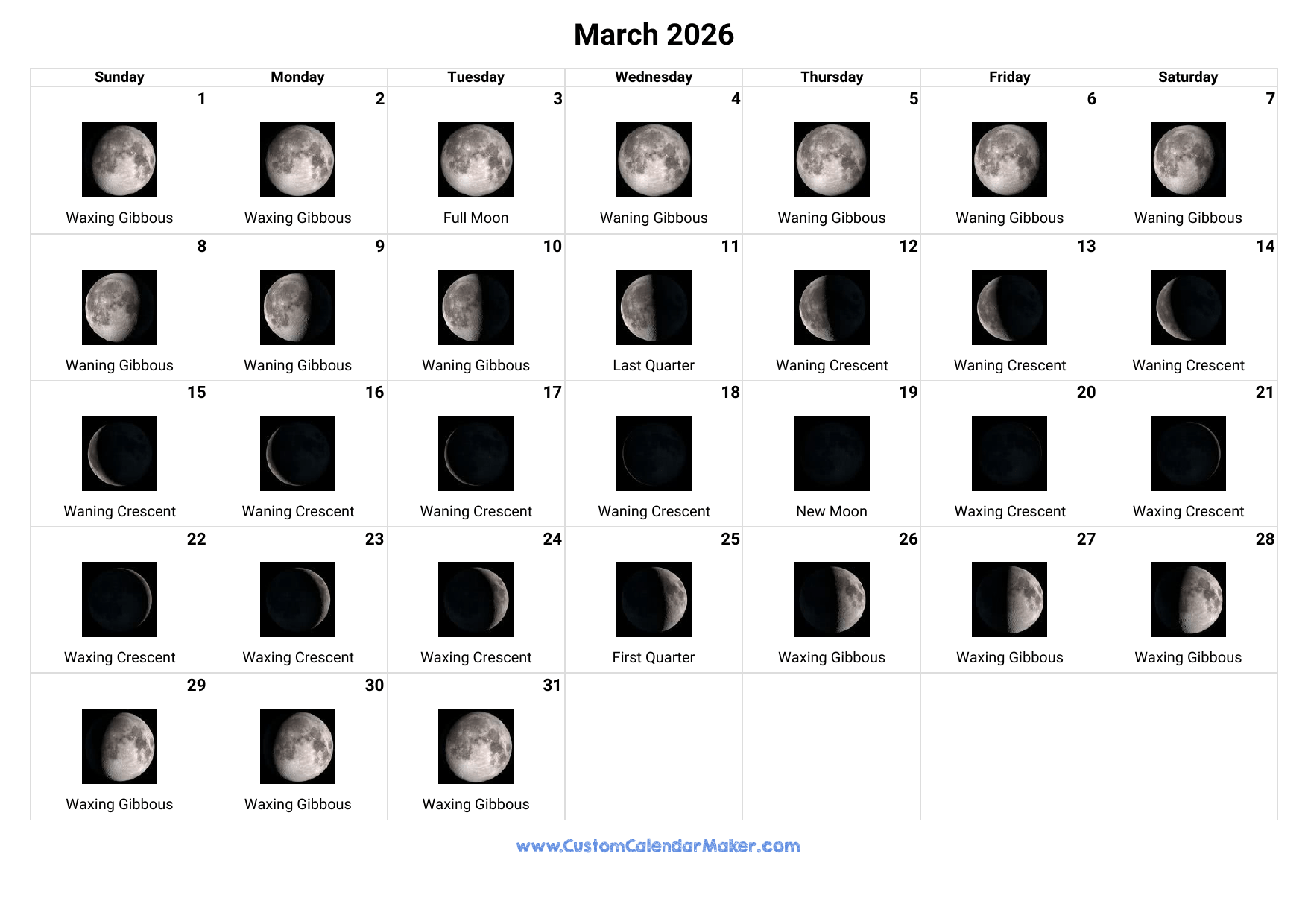 March Calendar 2026