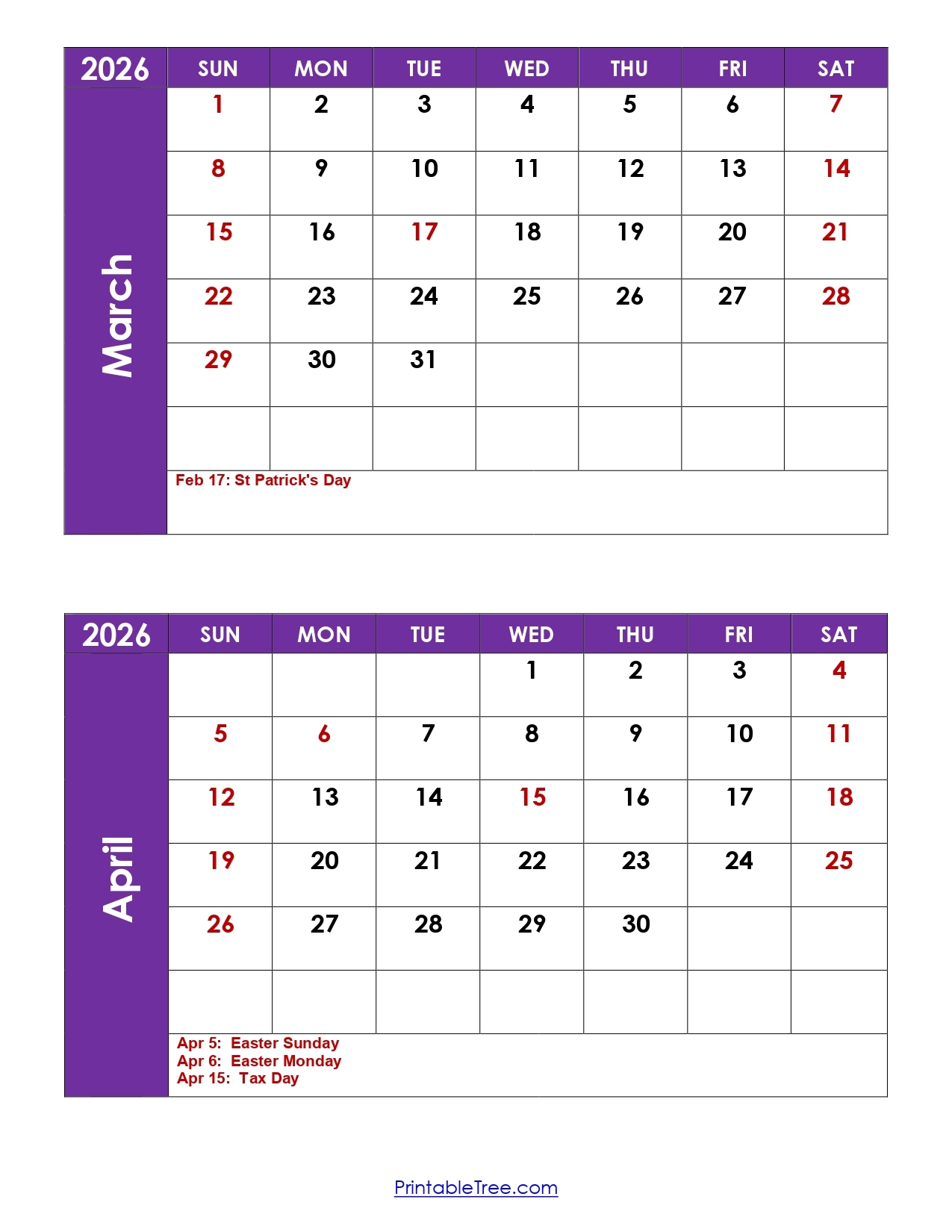Calendar For April 2026