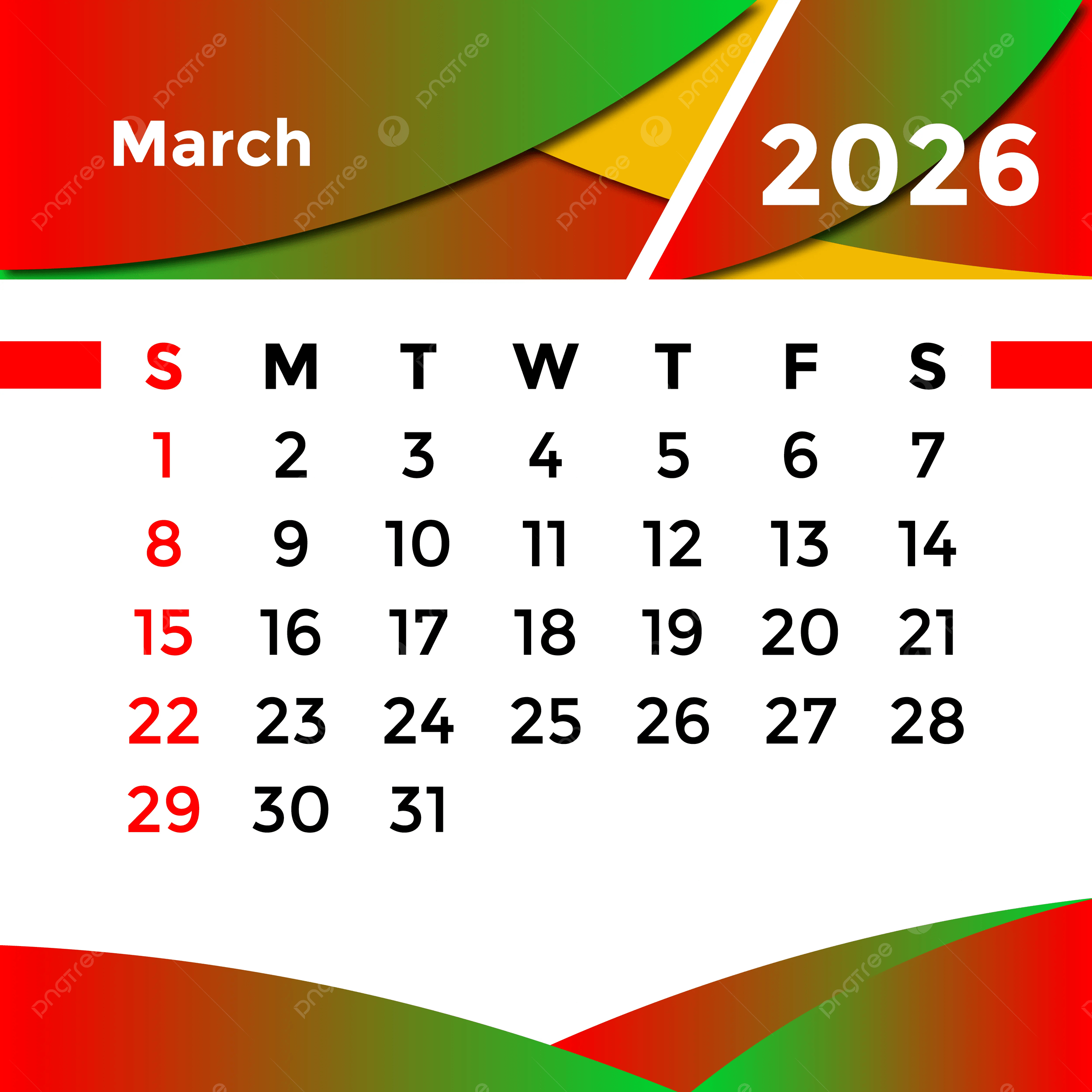 March Month Calendar 2026 Vector Template Download On Pngtree