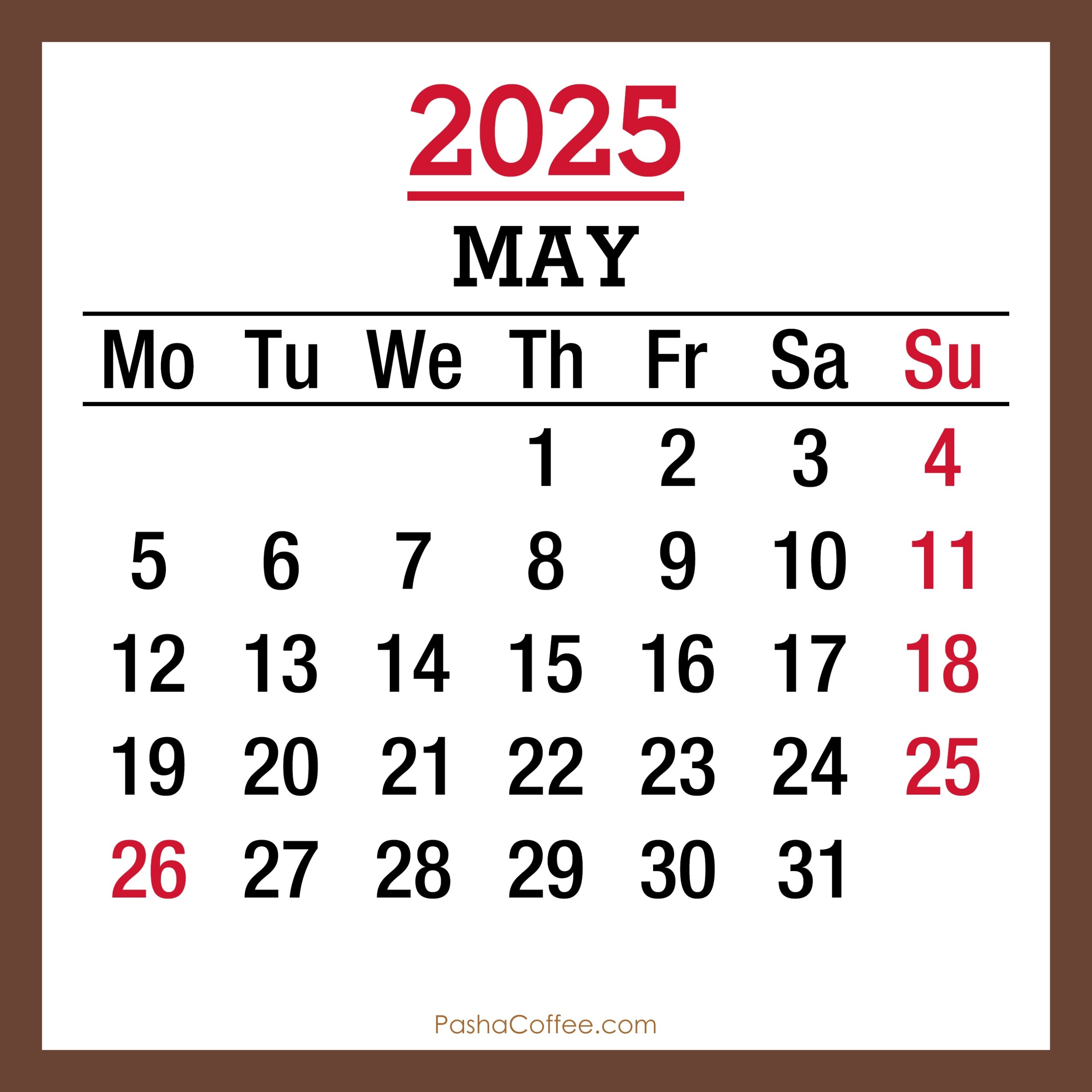 Calendar For May 2025 With Holidays