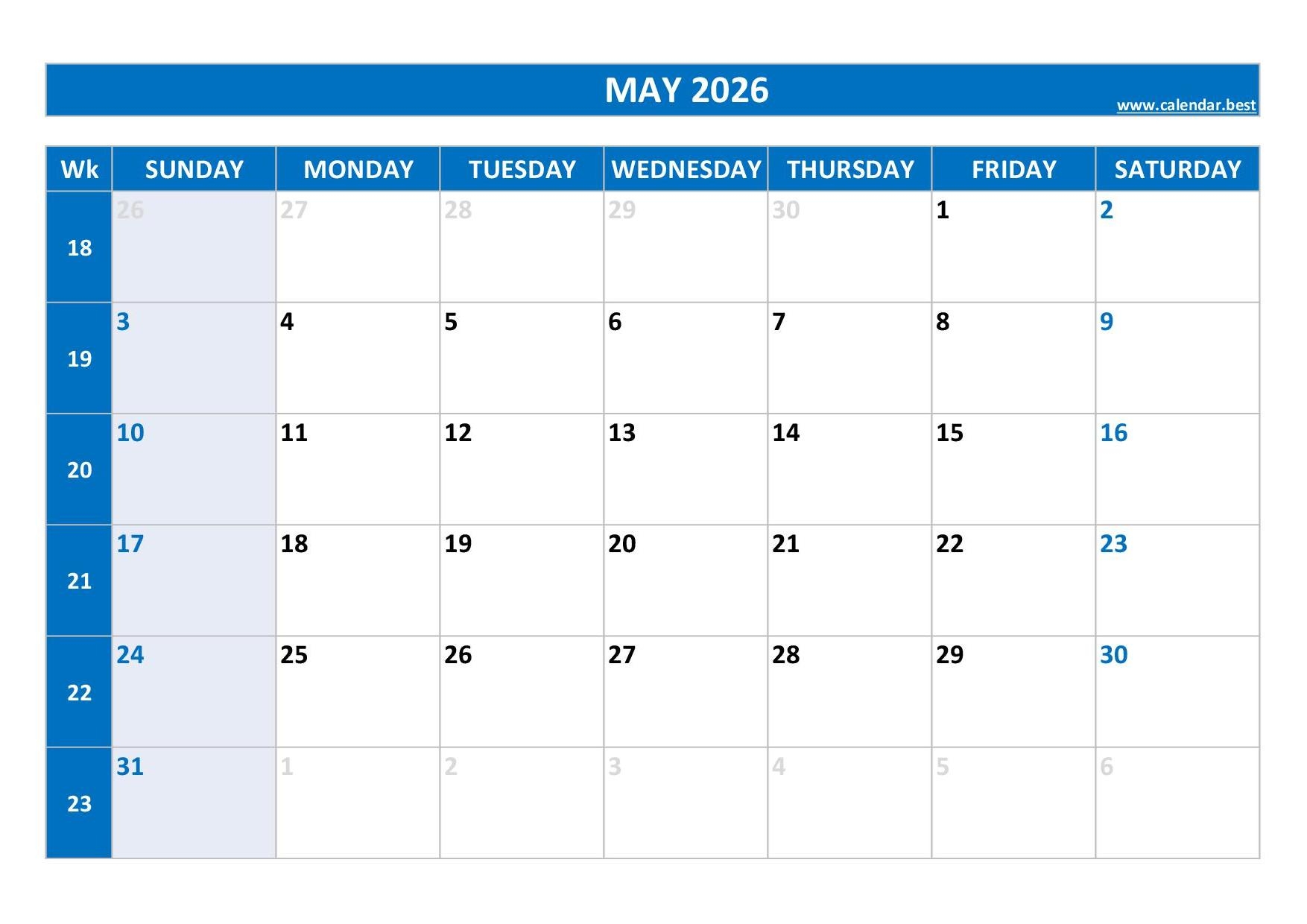 May 2026 Calendar Pdf