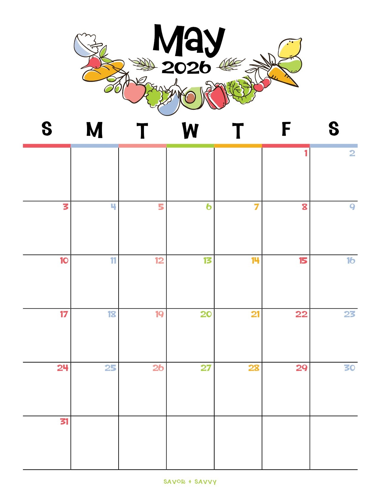 May 2026 Calendar Templates 14 Free Printables Savor Savvy