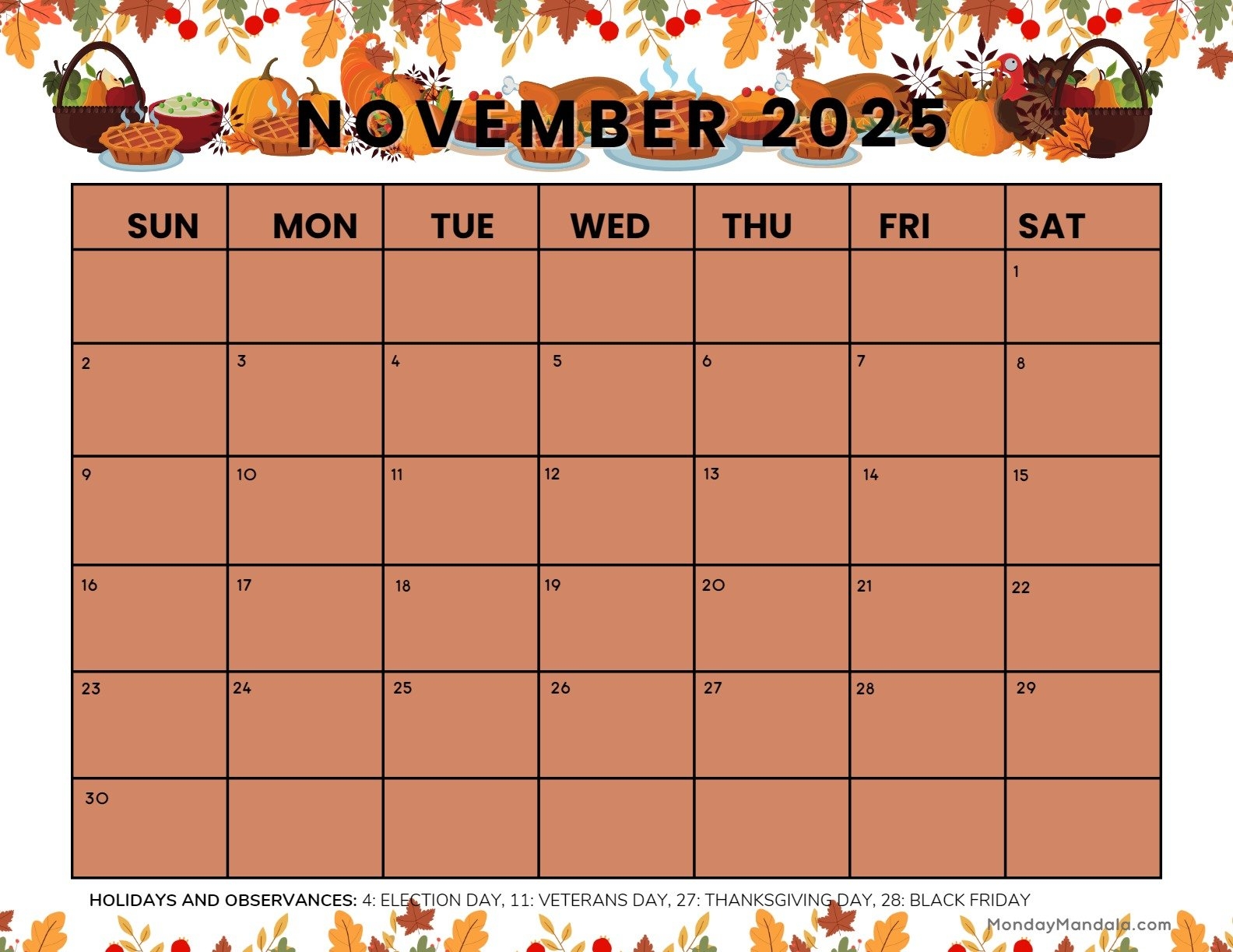 Gratitude Calendar November 2025