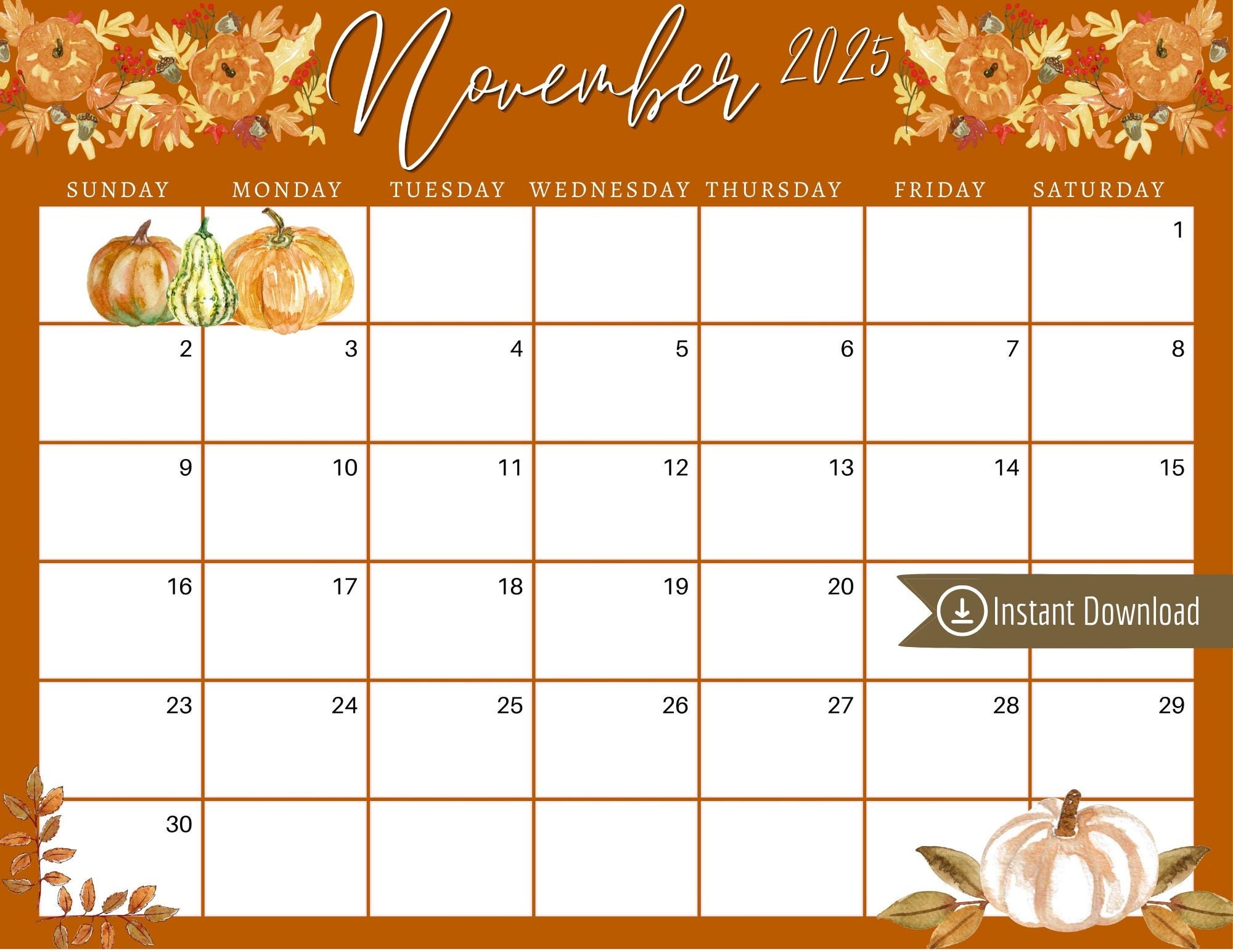 November 2025 Calendar Fillable