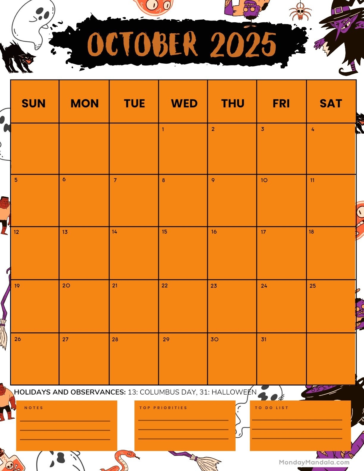 October 2025 Halloween Calendar