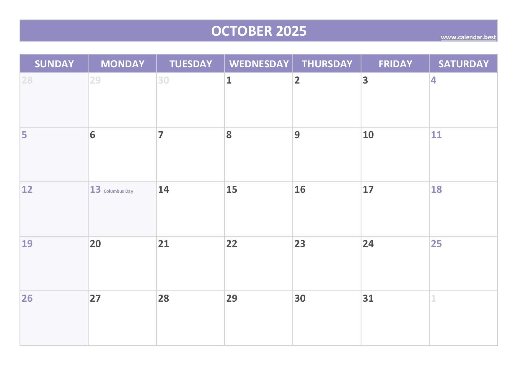October 12 2025 Calendar