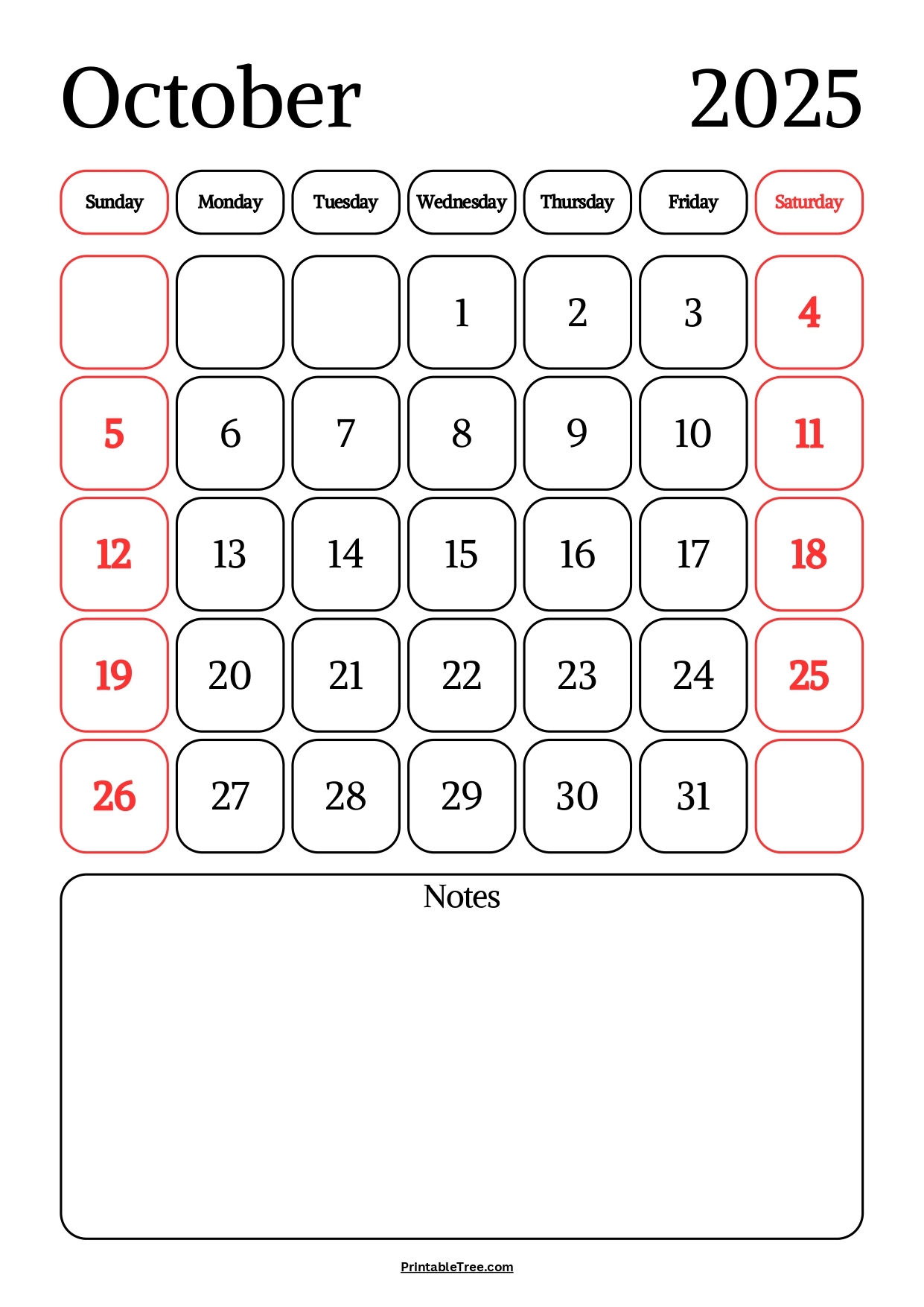 October 2025 Vertical Calendar