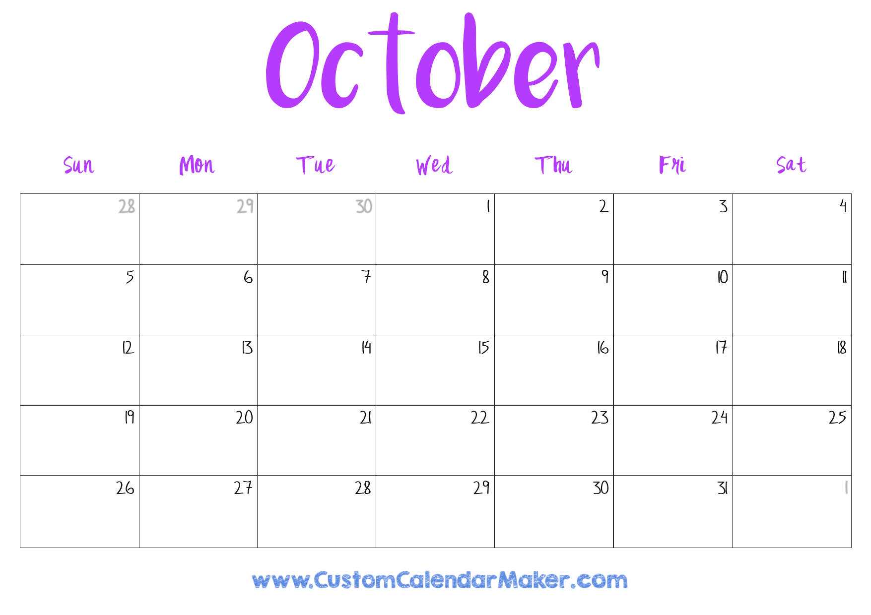 Free Calendar October 2025