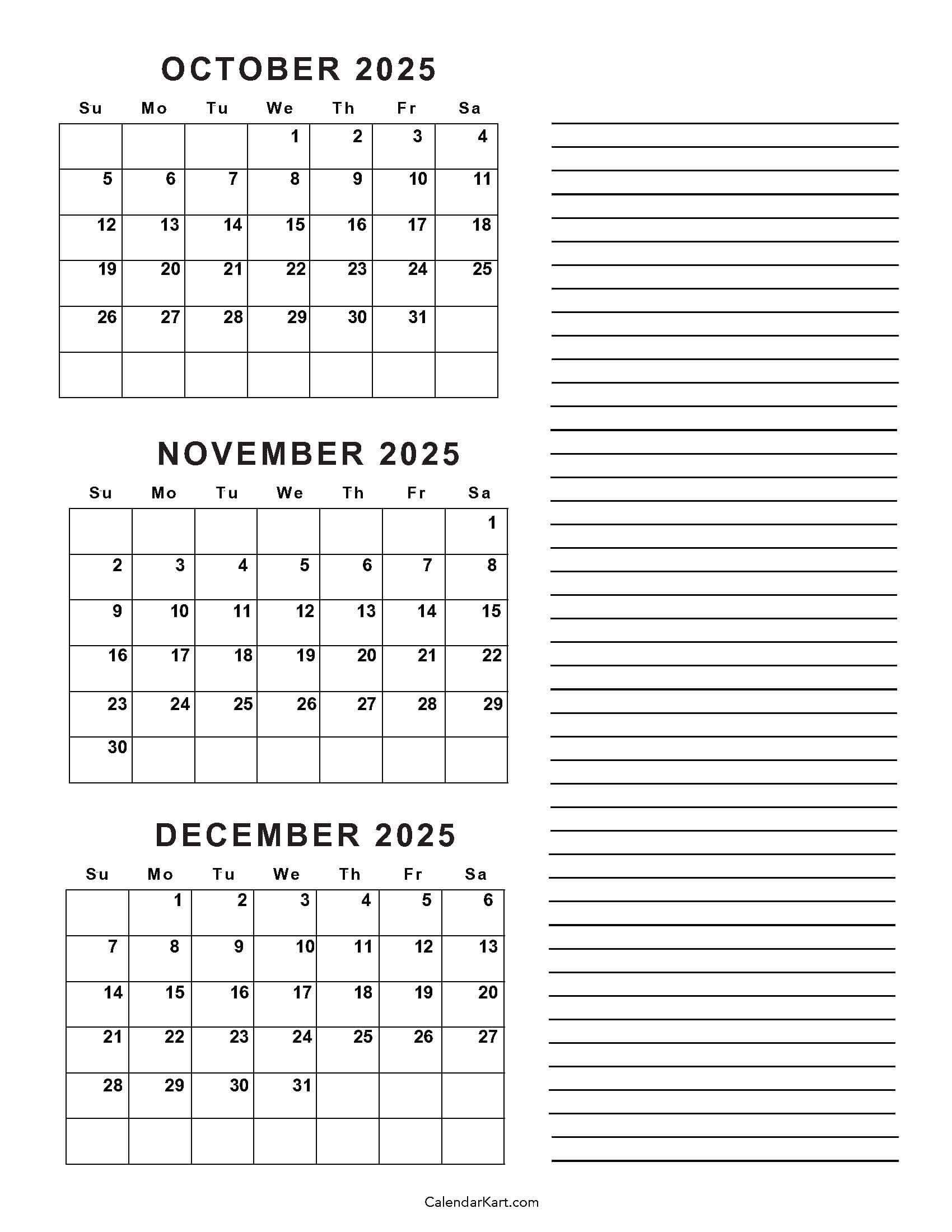 October/November 2025 Calendar