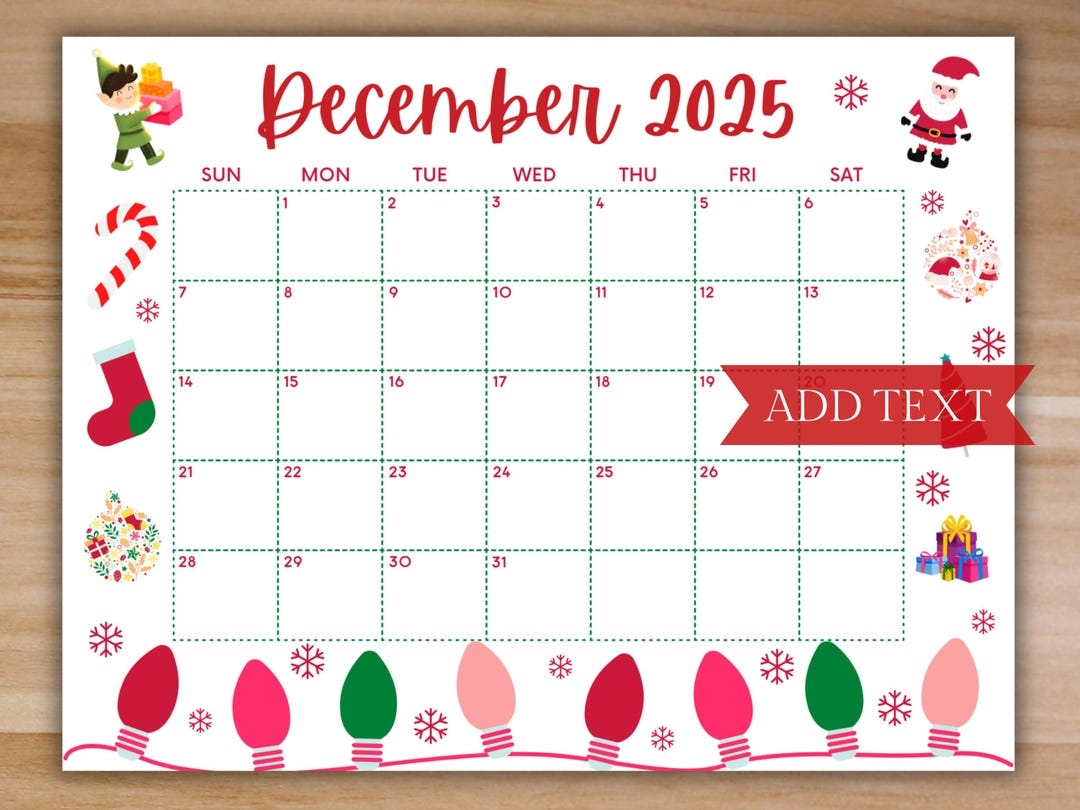 December Calendar Printable 2025
