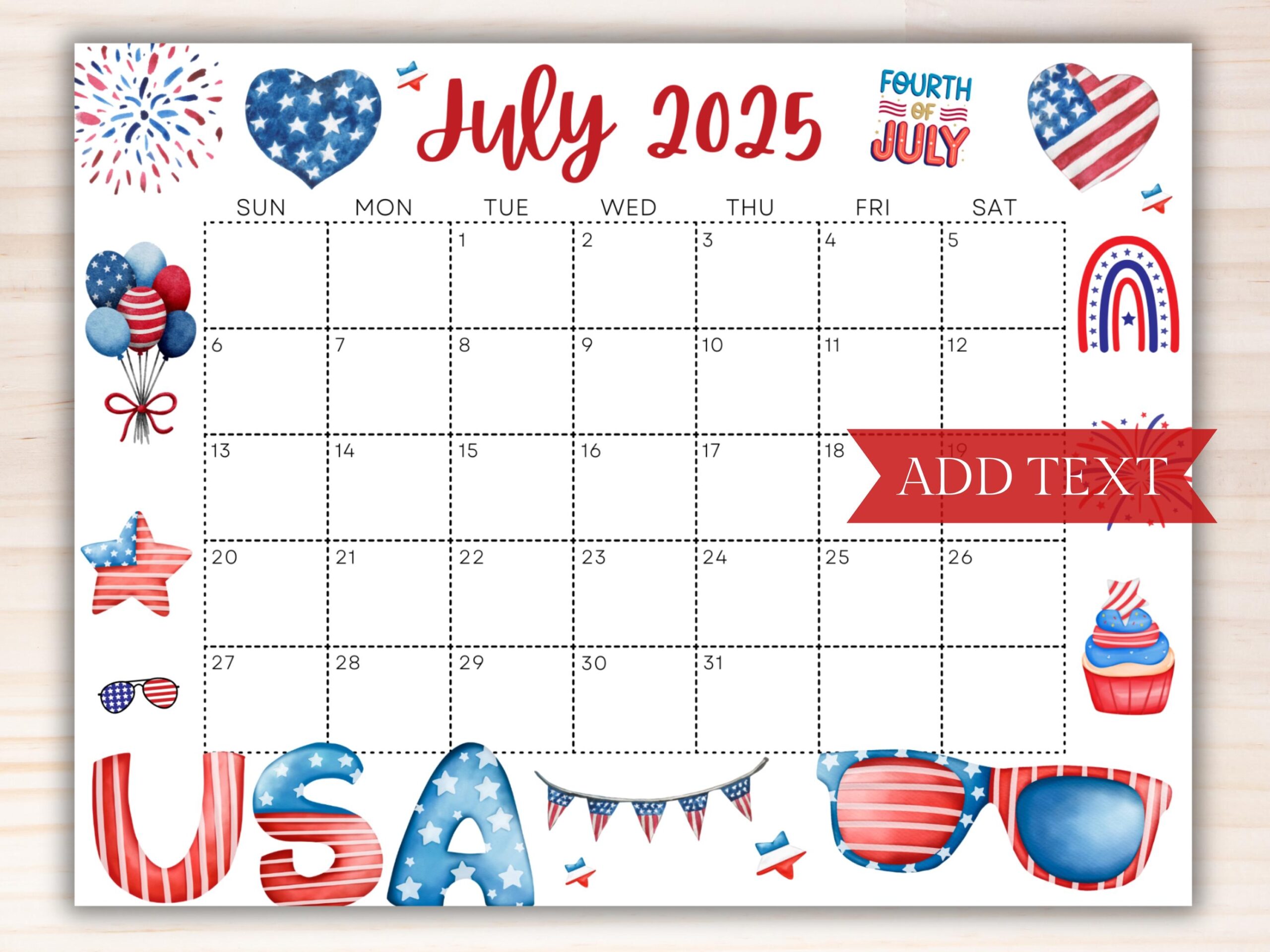 Free Editable Calendar July 2025