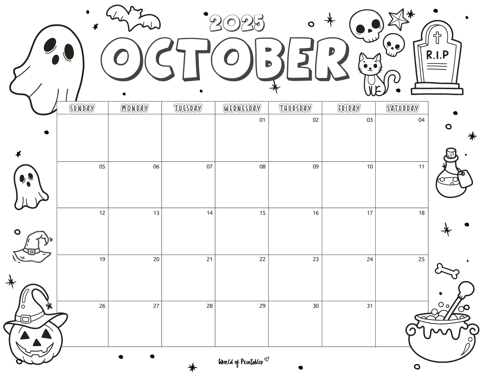 Printable October 2025 Halloween Calendar For Kids
