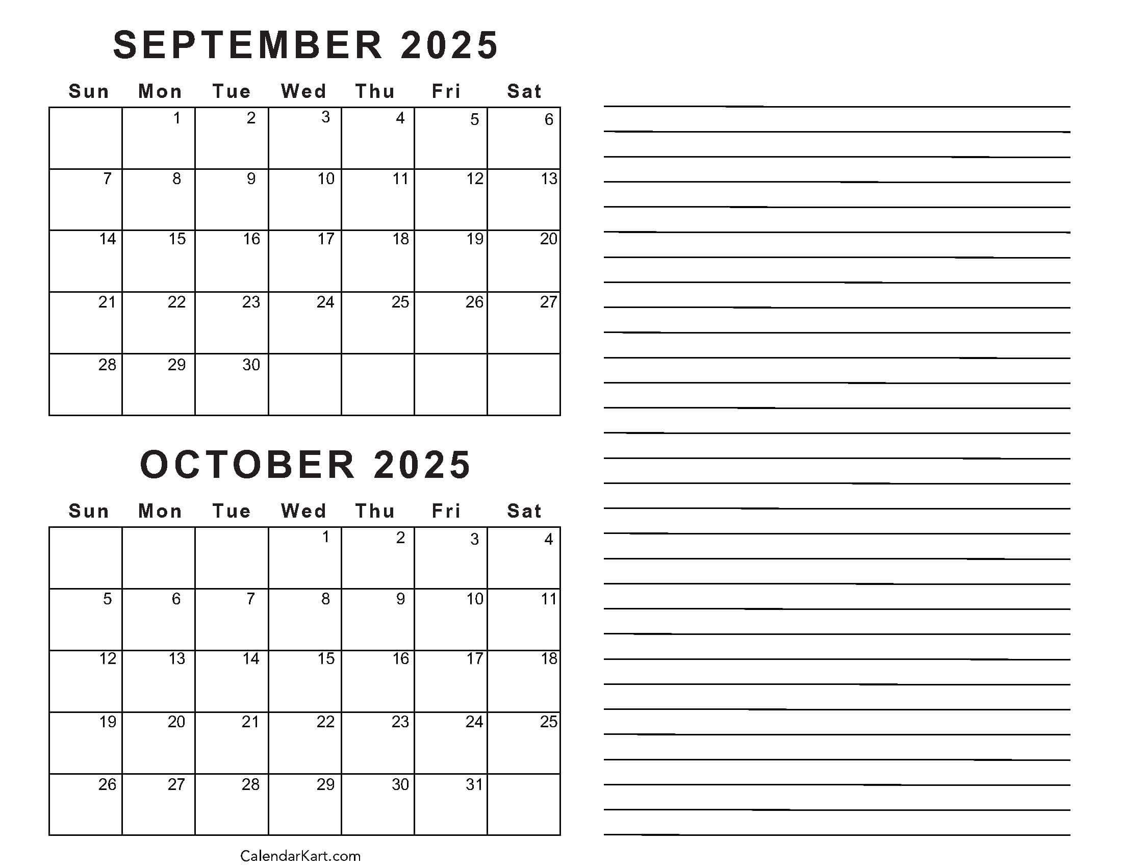 Sept And Oct 2025 Calendar