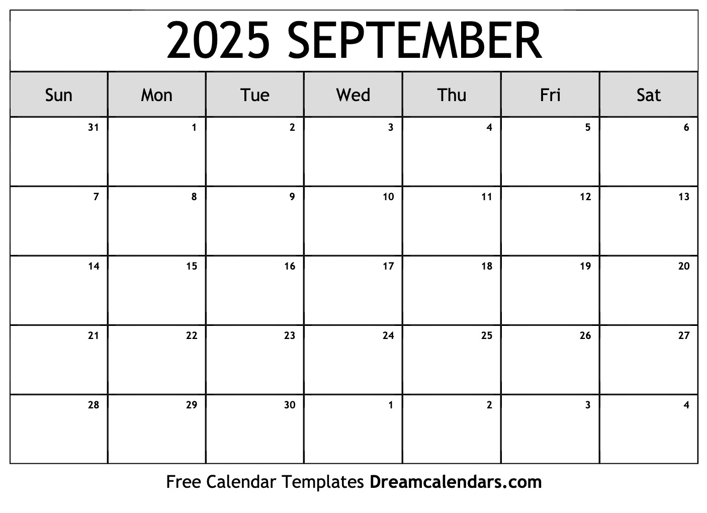 September 2025 Calendar Blank