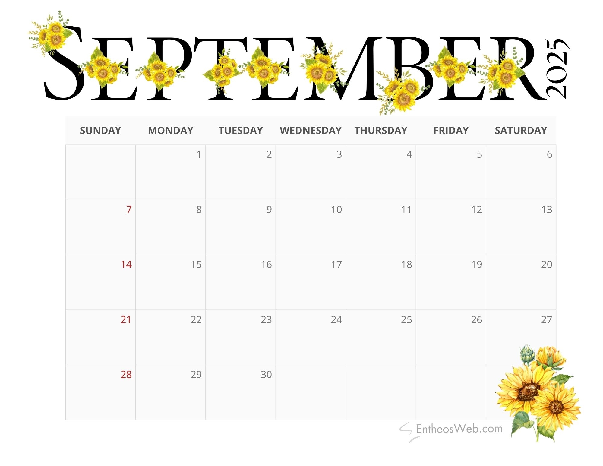 September 2025 Calendar Month