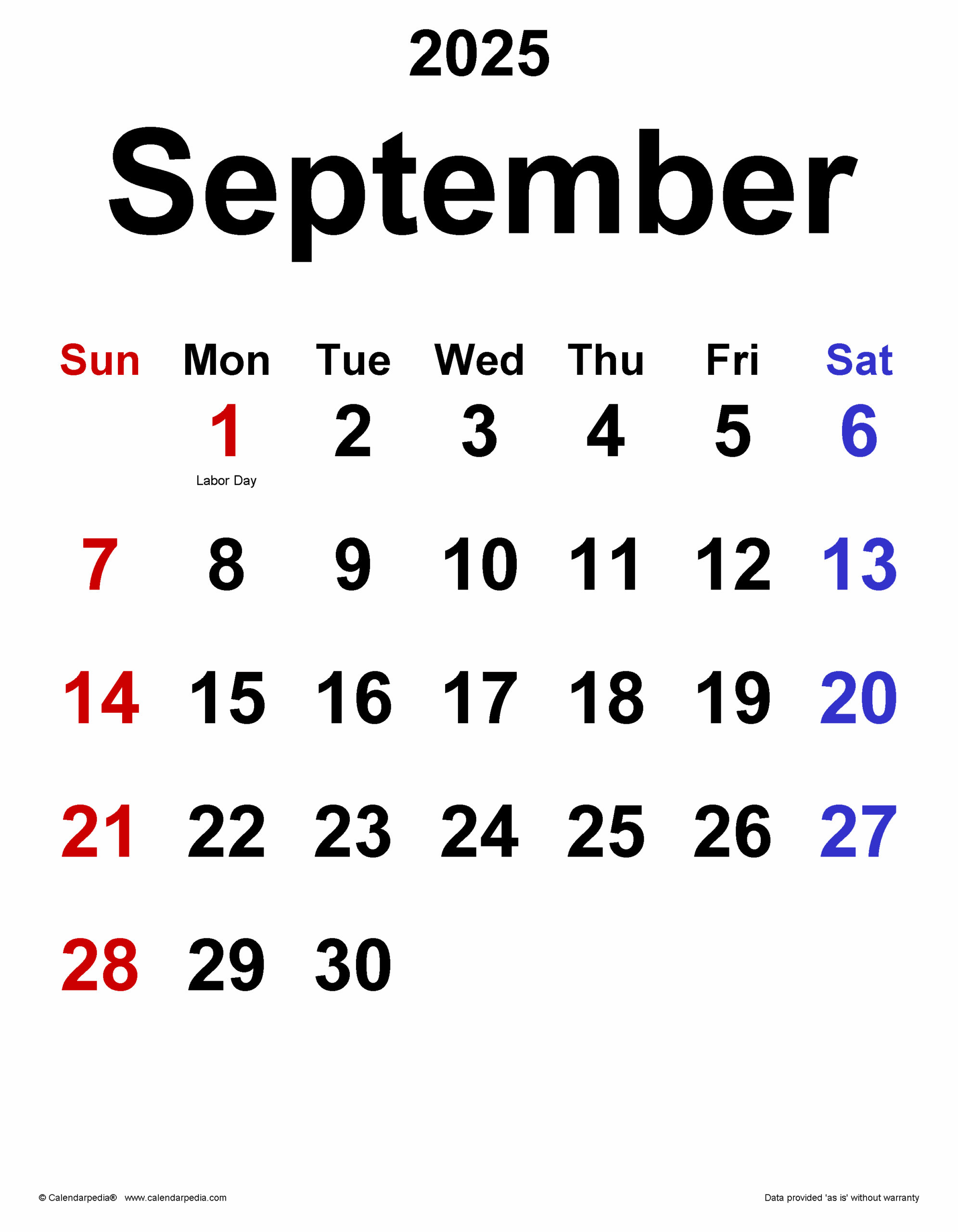September 1 2025 Calendar