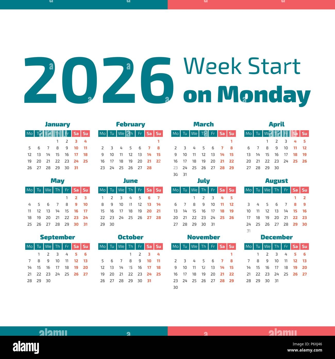 February 2026 Calendar Monday Start