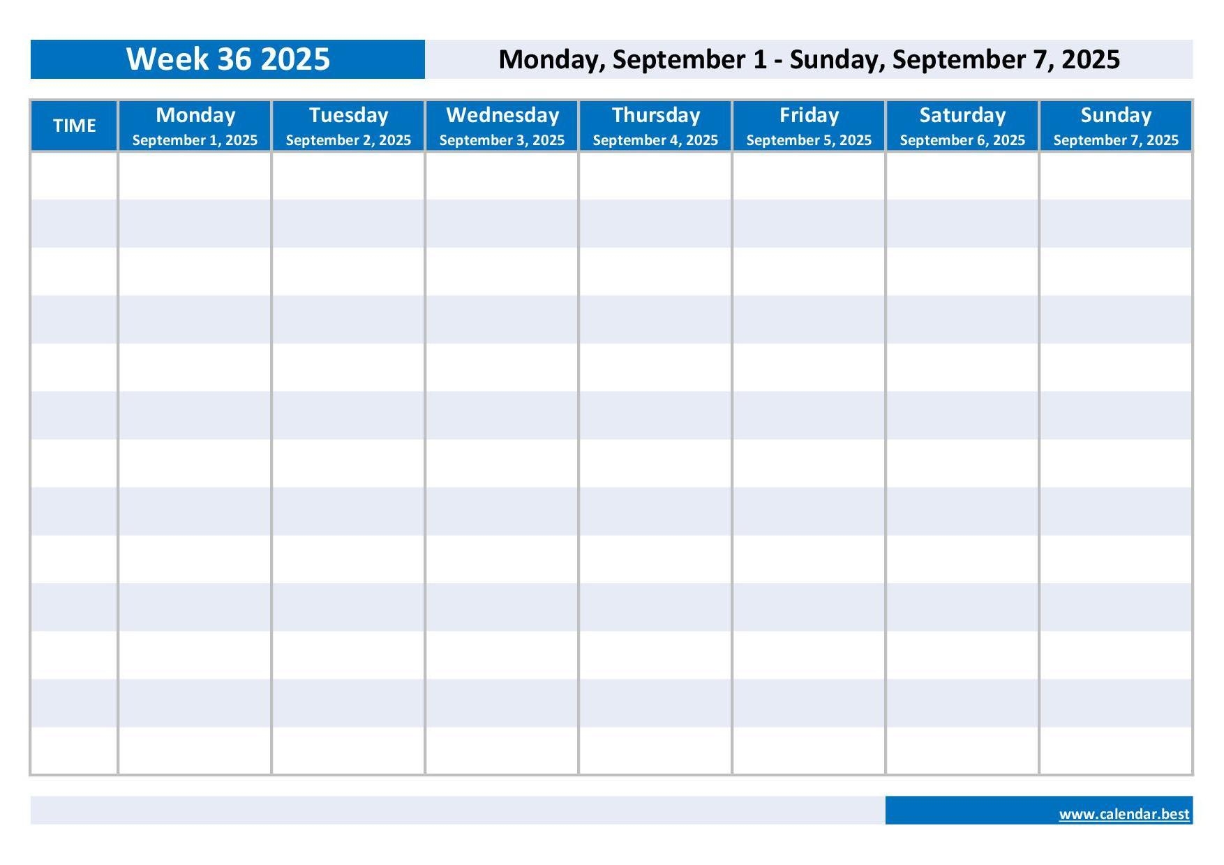 Week 36 2025 Dates Calendar And Weekly Schedule To Print